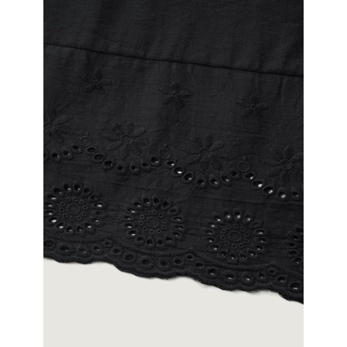 Plus Size Eyelet Hem Ruffled Neck Midi Dress Black Women Notched collar Short sleeve Curvy BloomChic 30/6X Product Image