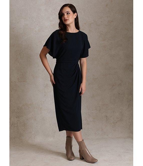 Maggy London Crew Neck Short Dolman Sleeve Faux Wrap Midi Sheath Dress Product Image