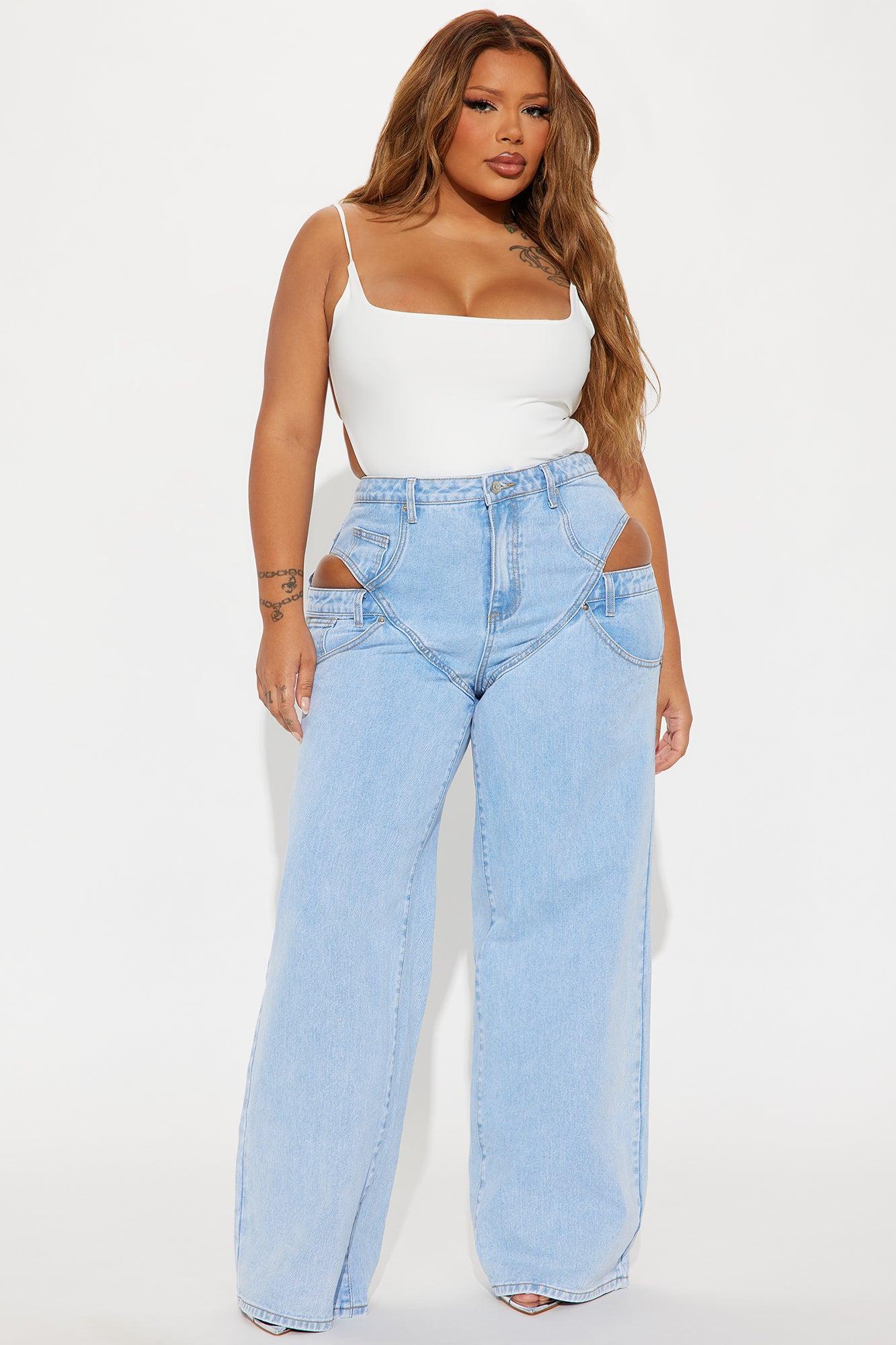She's An Icon Cut Out Wide Leg Jeans - Light Wash Product Image
