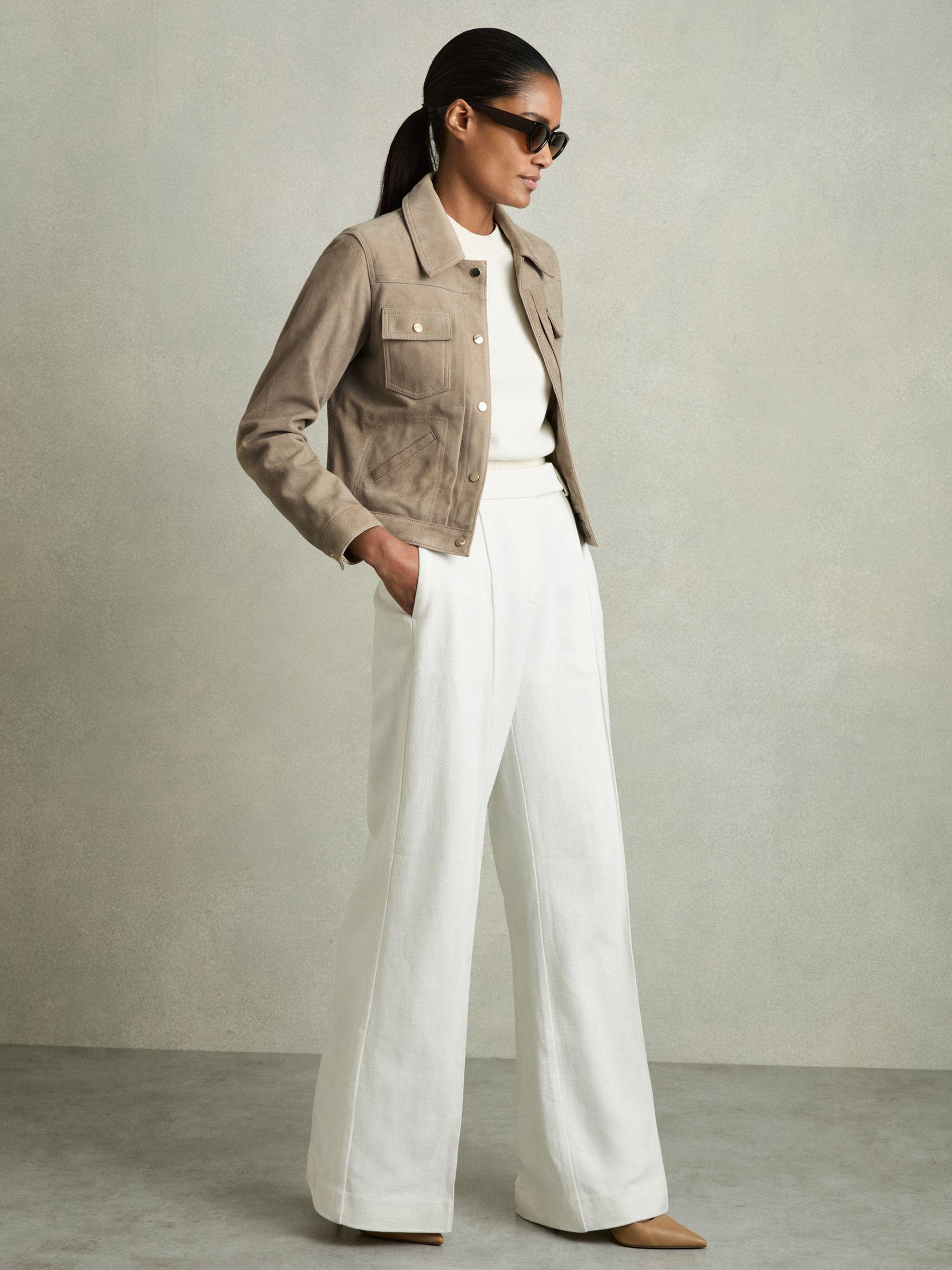 Suede Trucker Jacket in Neutral Product Image