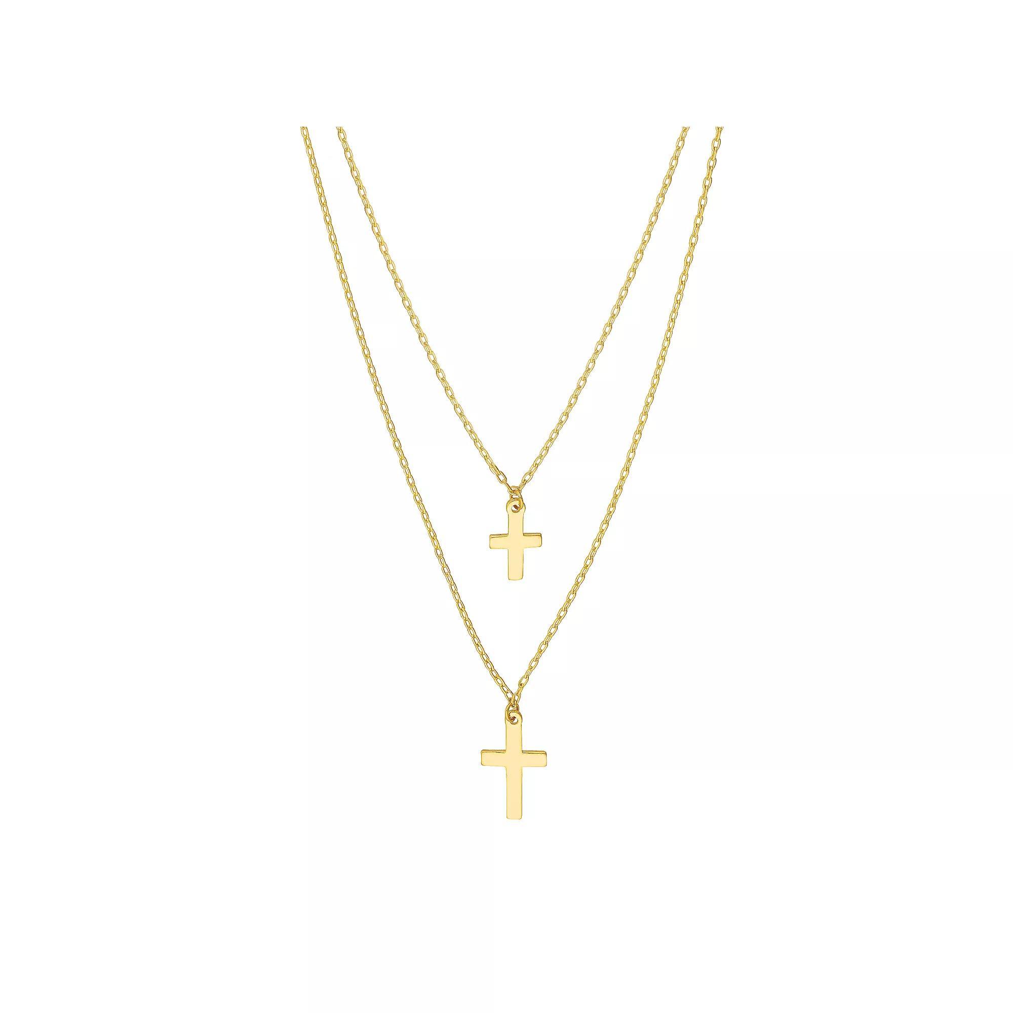 14k Gold Double Strand Cross Necklace, Women's, Size: 18" Product Image