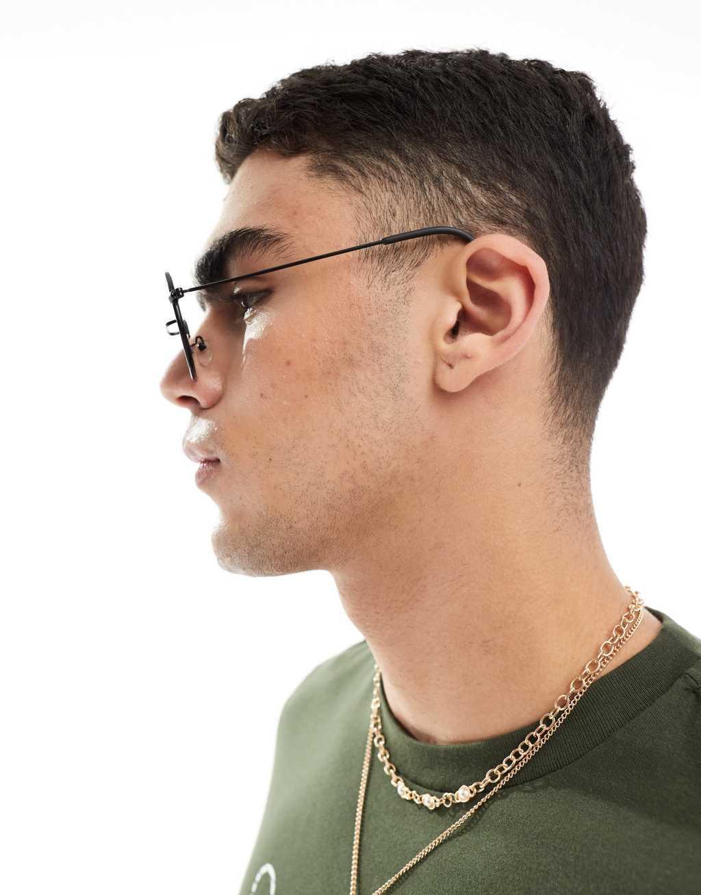 ASOS DESIGN angled sunglasses in black metal with smoke lens Product Image