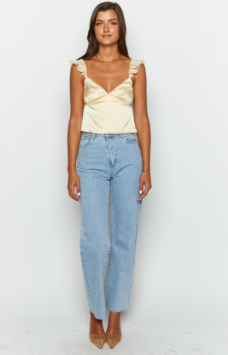 Golden Glow Yellow Satin Crop Top Product Image