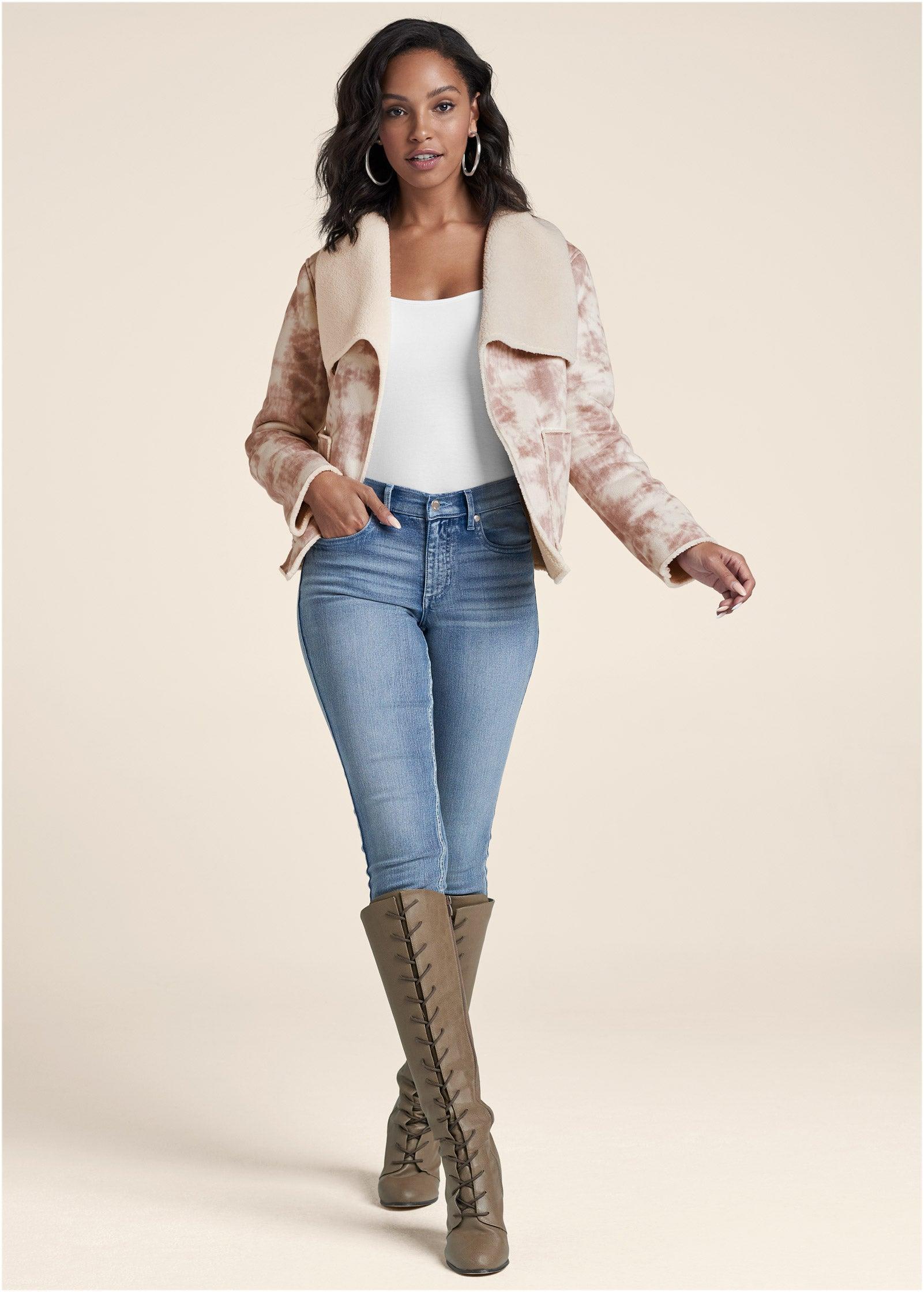 Faux-Suede Tie-Dye Jacket - White & Pink Product Image