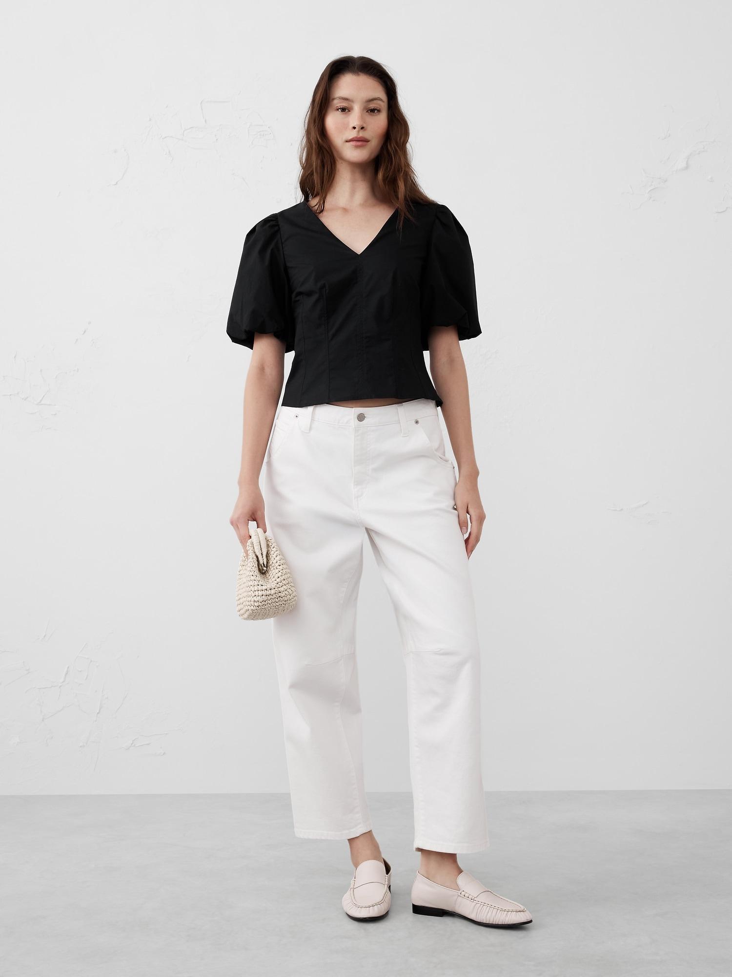 Bubble-Sleeve Seamed Poplin Top Product Image