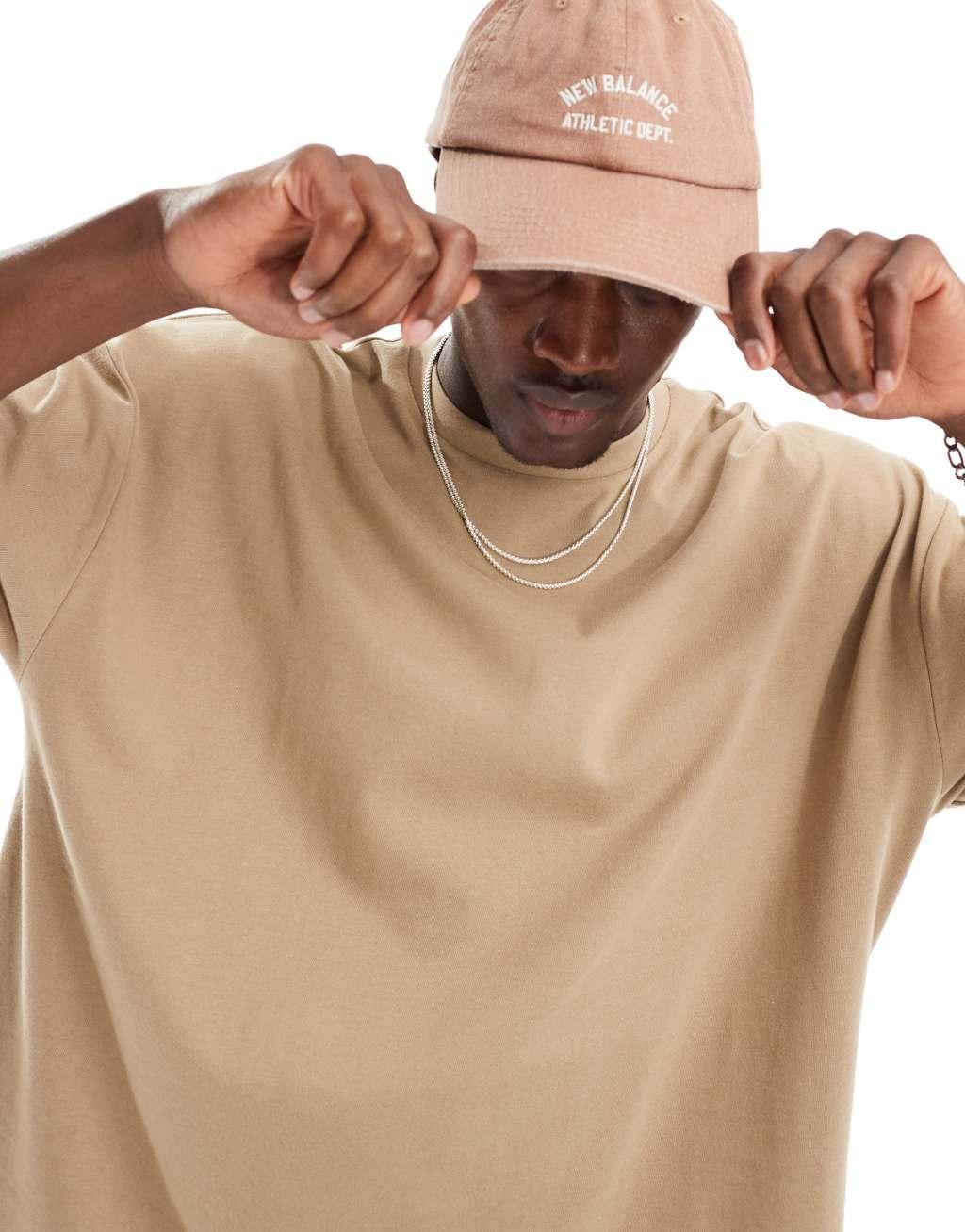 ASOS DESIGN essential heavyweight oversized boxy T-shirt in beige Product Image