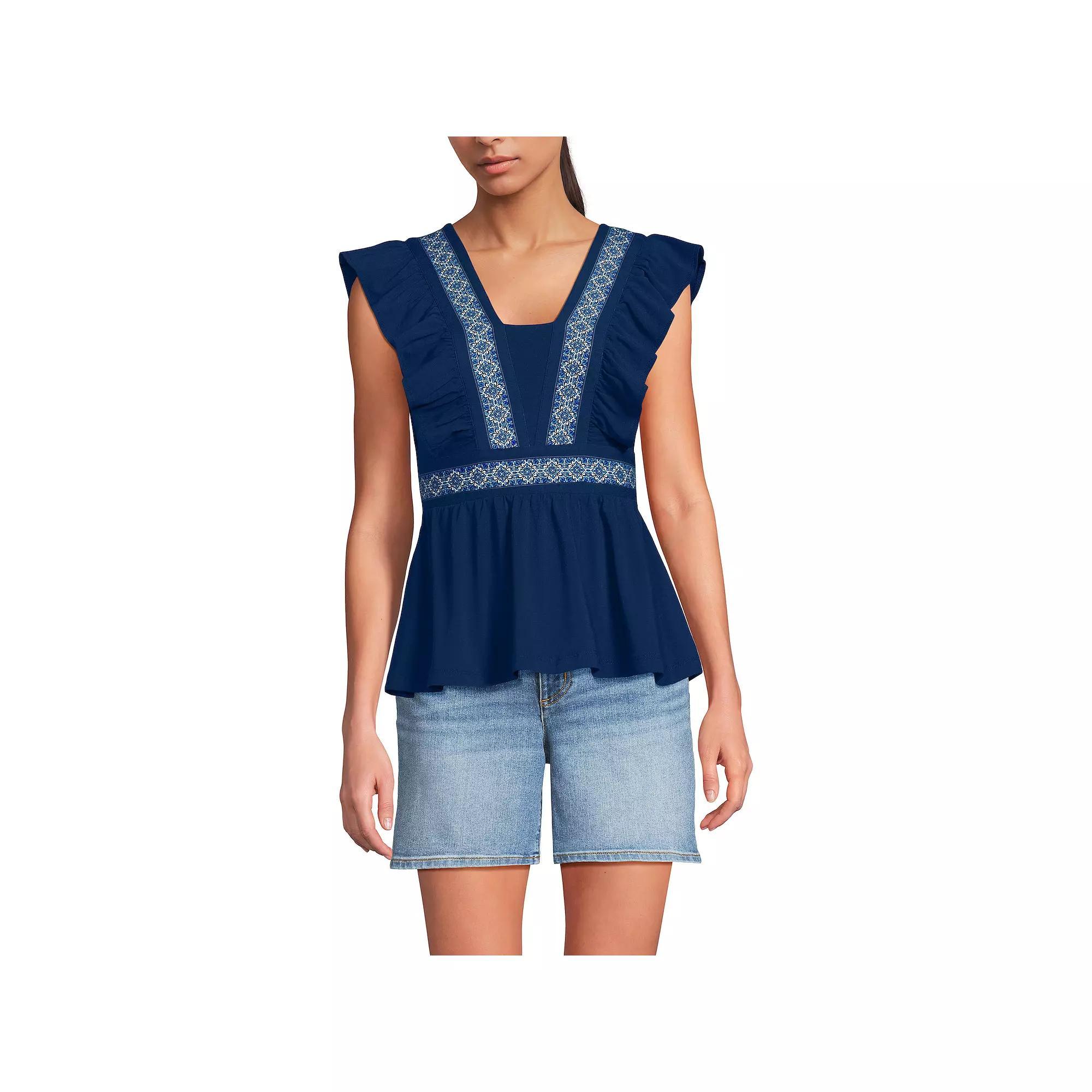 Women's Lands' End Lightweight Jersey Ruffle Peplum Top, Size: XS, Deep  Mosaic Tile Product Image
