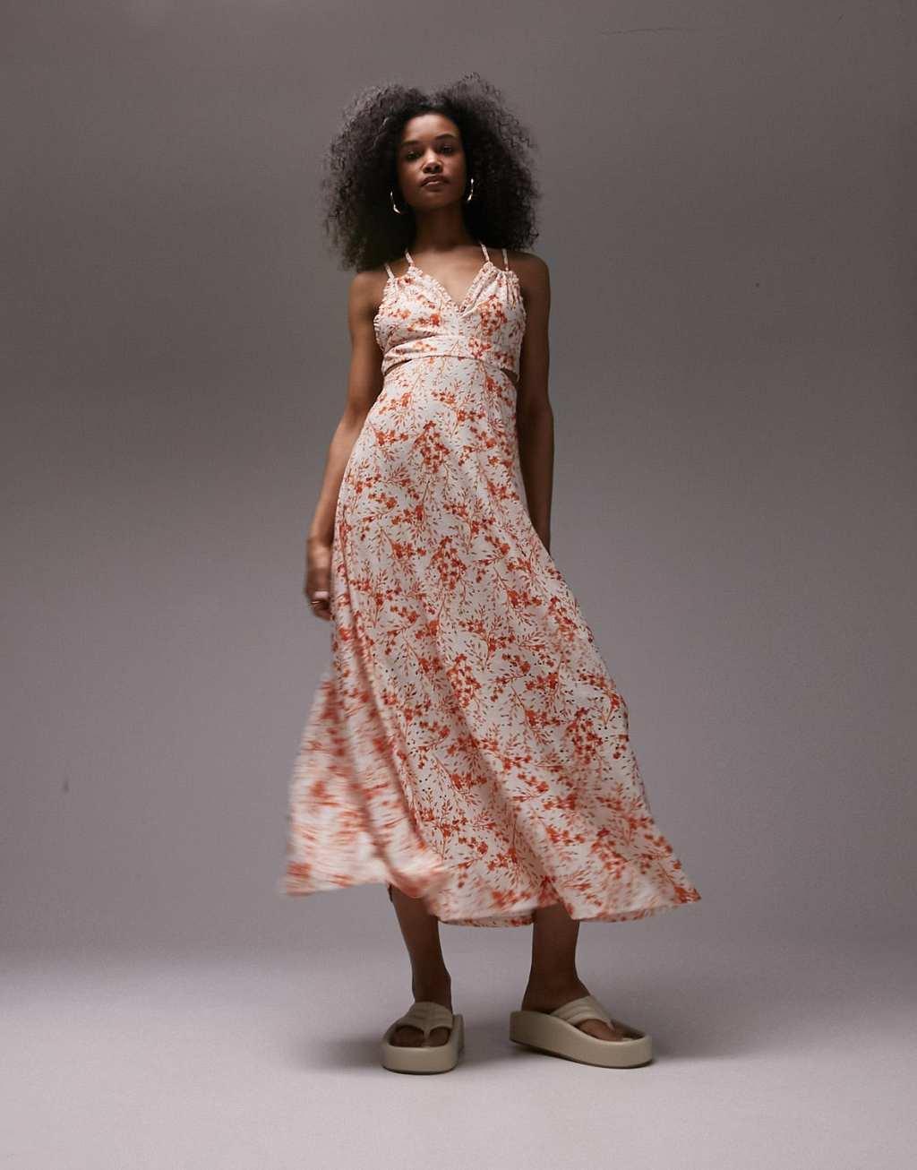 Topshop eyelet jersey v-neck midi dress Product Image