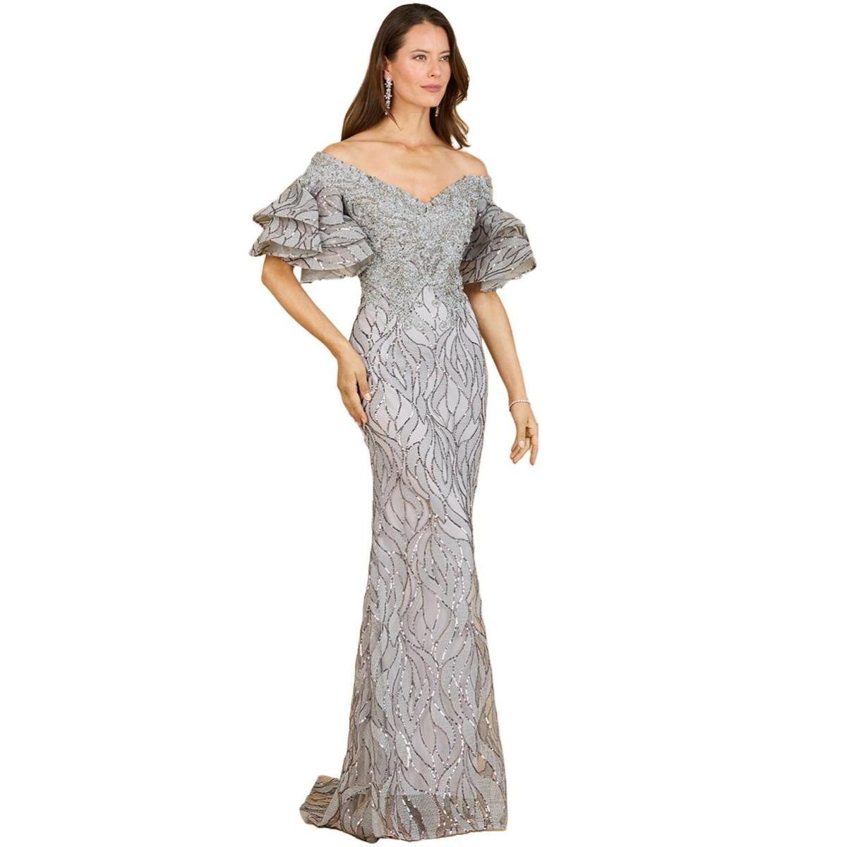 Lara Womens Off shoulder mermaid beaded gown with tiered sleeves Product Image