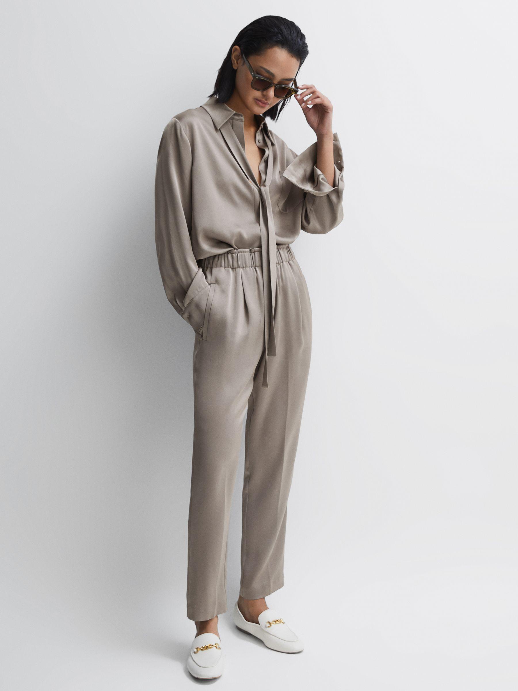 Satin Elasticated Tapered Trousers in Mink Product Image