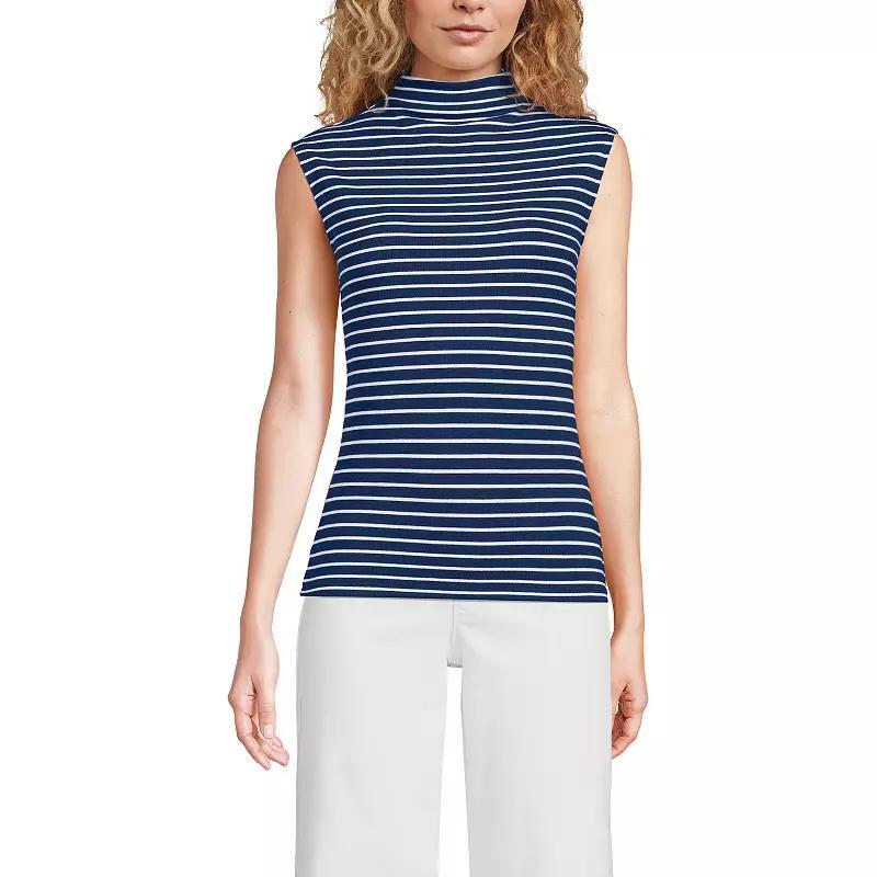 Womens Lands End Sleeve Drapey Ribbed Fitted Funnel Neck Tank Top, Womens Product Image