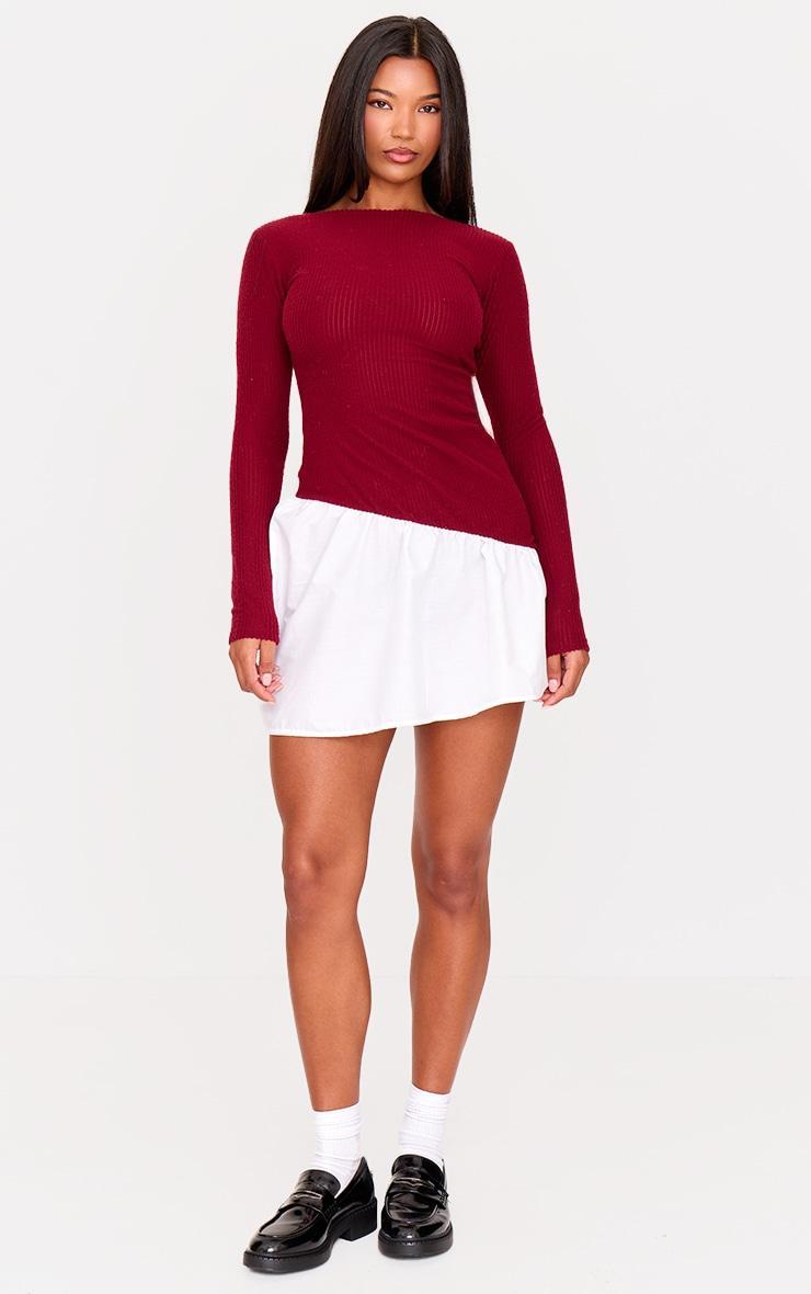 Burgundy Brushed Rib Asymmetric Hem Shift Dress Product Image