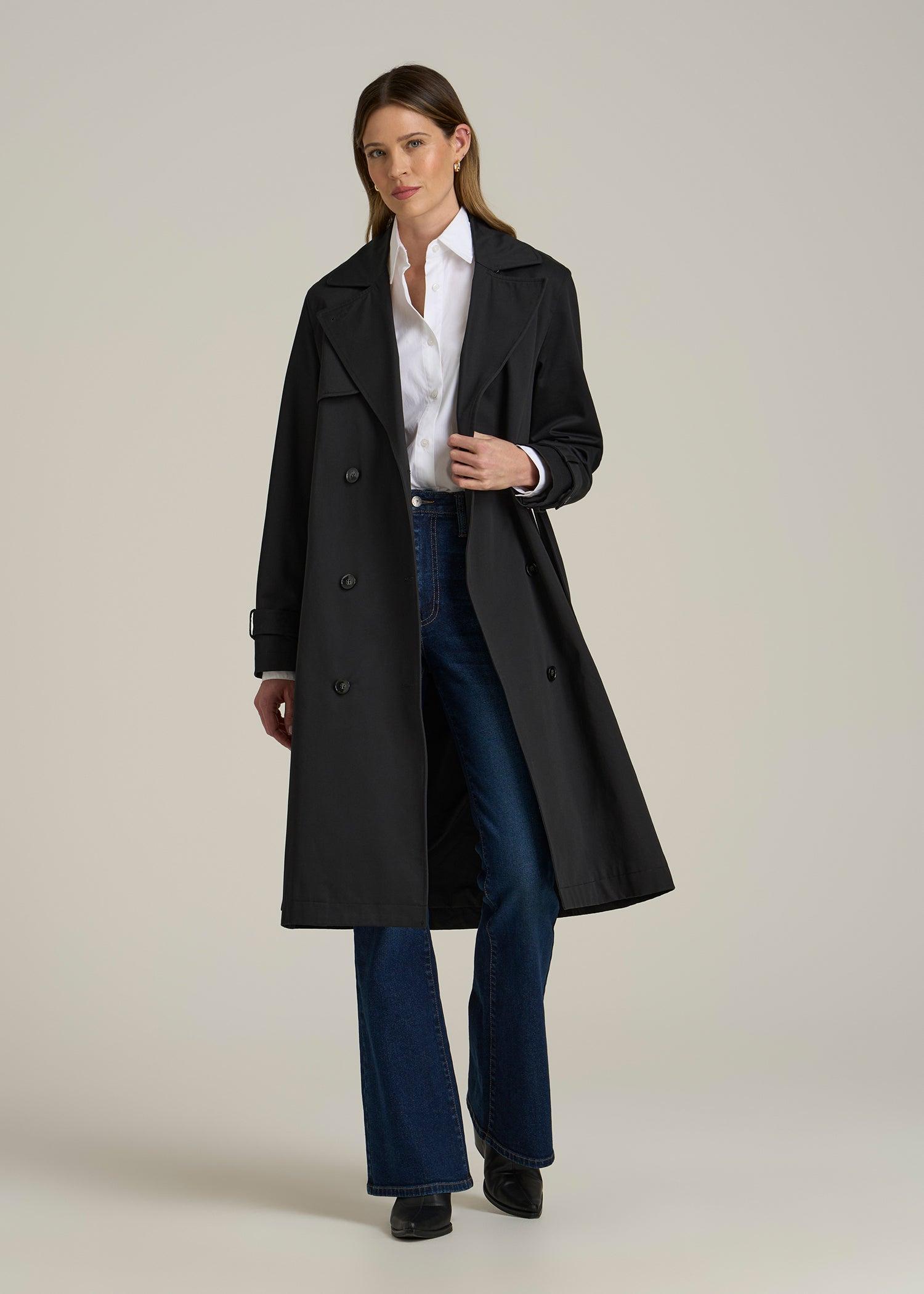 Trench Coat for Tall Women in Black Product Image