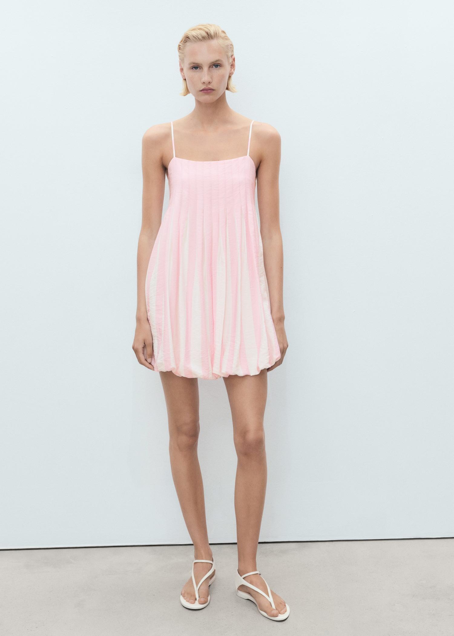Short striped balloon dress - Women | MANGO USA Product Image