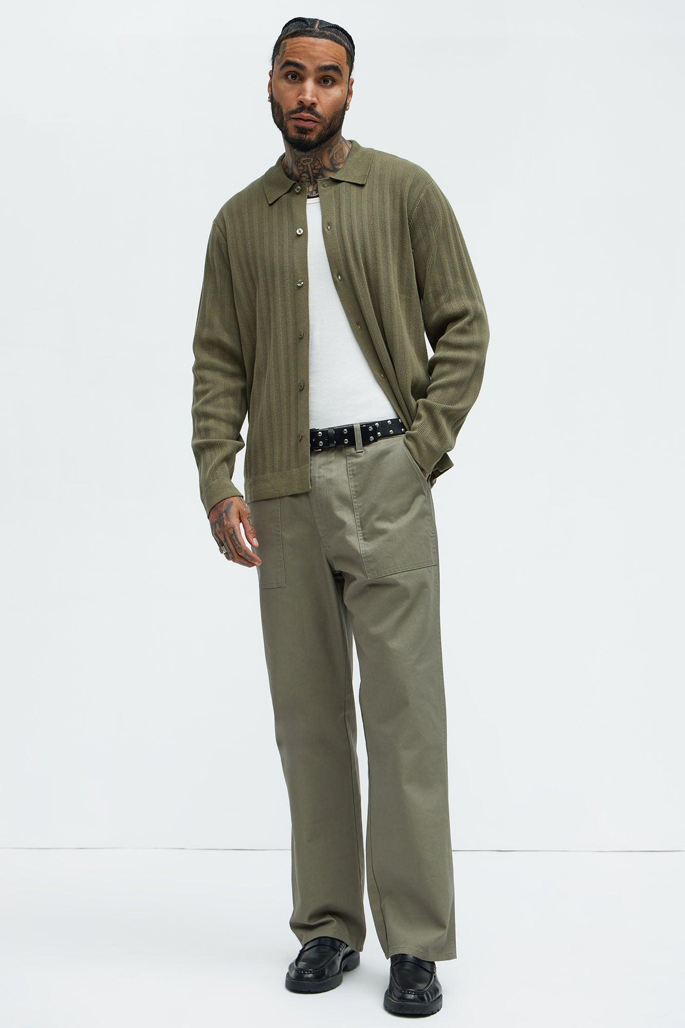 Berry Fatigue Straight Pants - Olive Product Image