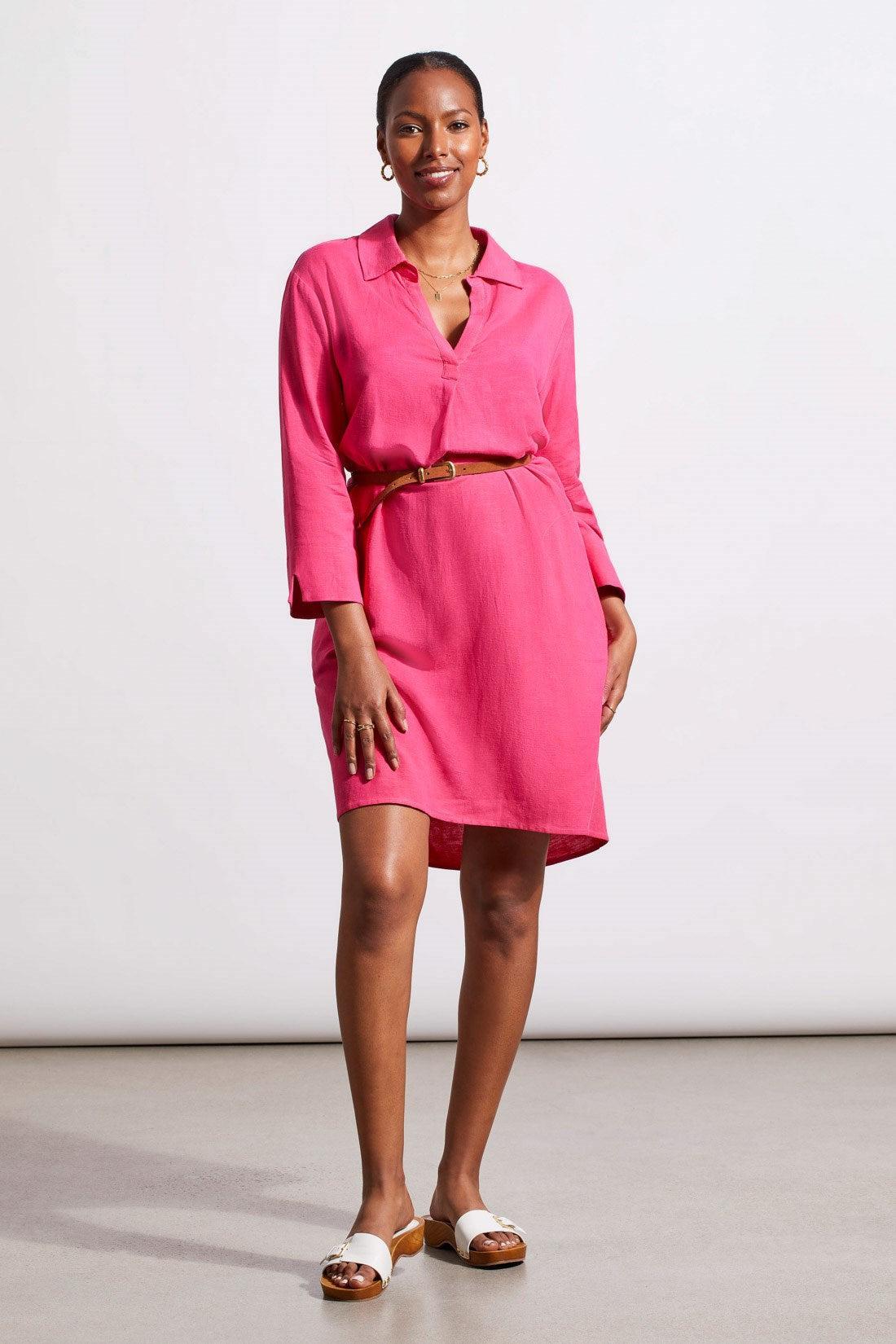 Three-Quarter Sleeve Dress w/Pockets- Raspberry Product Image