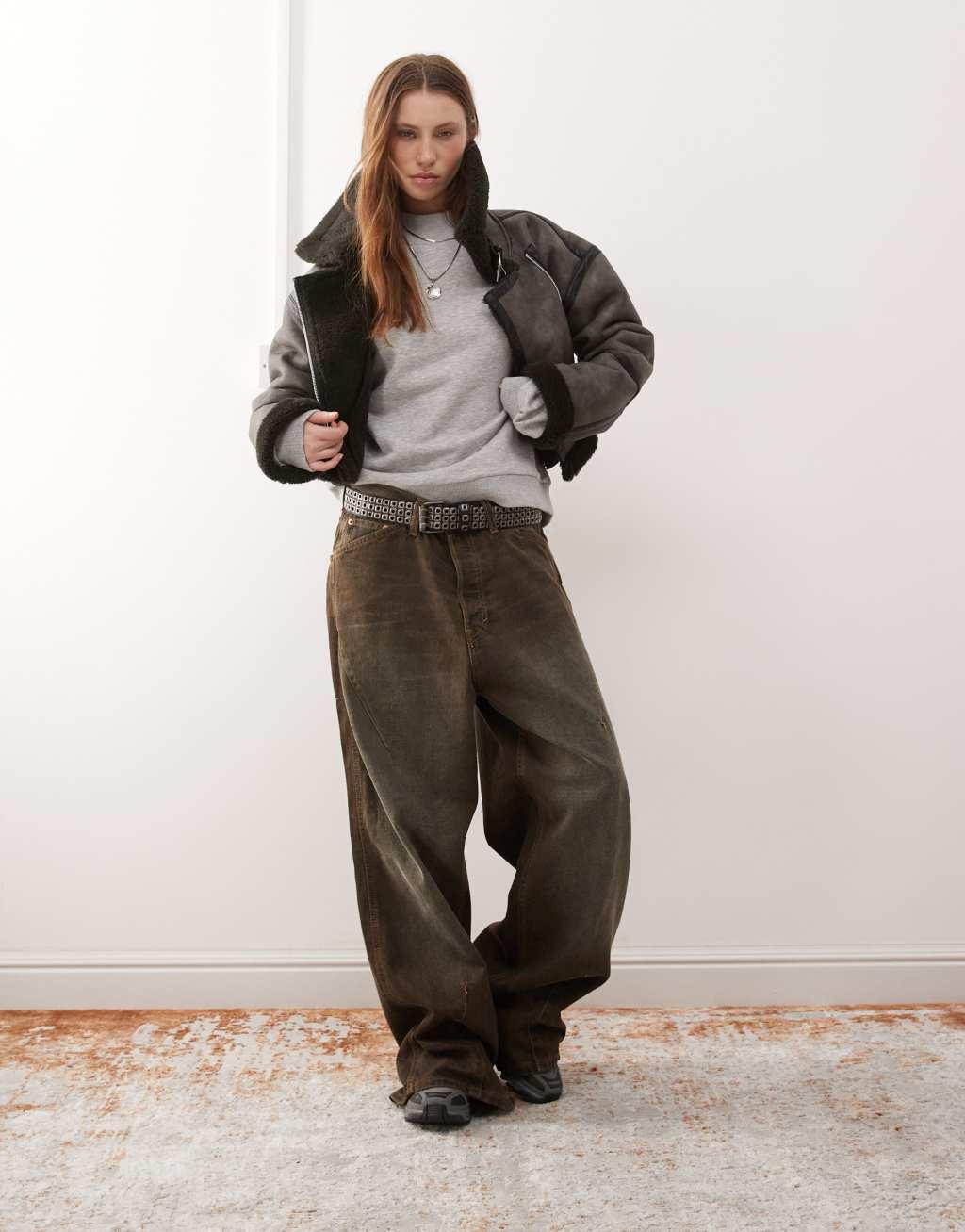 Reclaimed Vintage funnel neck balloon sleeve sweater in gray heather Product Image