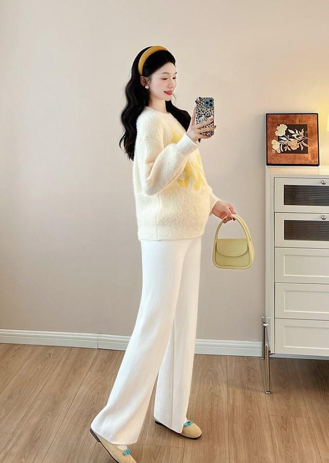 Maternity Round Neck Lettering Sweater Product Image