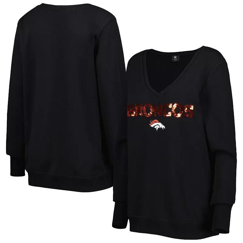 Womens Cuce Denver Broncos Sequin Logo V-Neck Pullover Sweatshirt Product Image