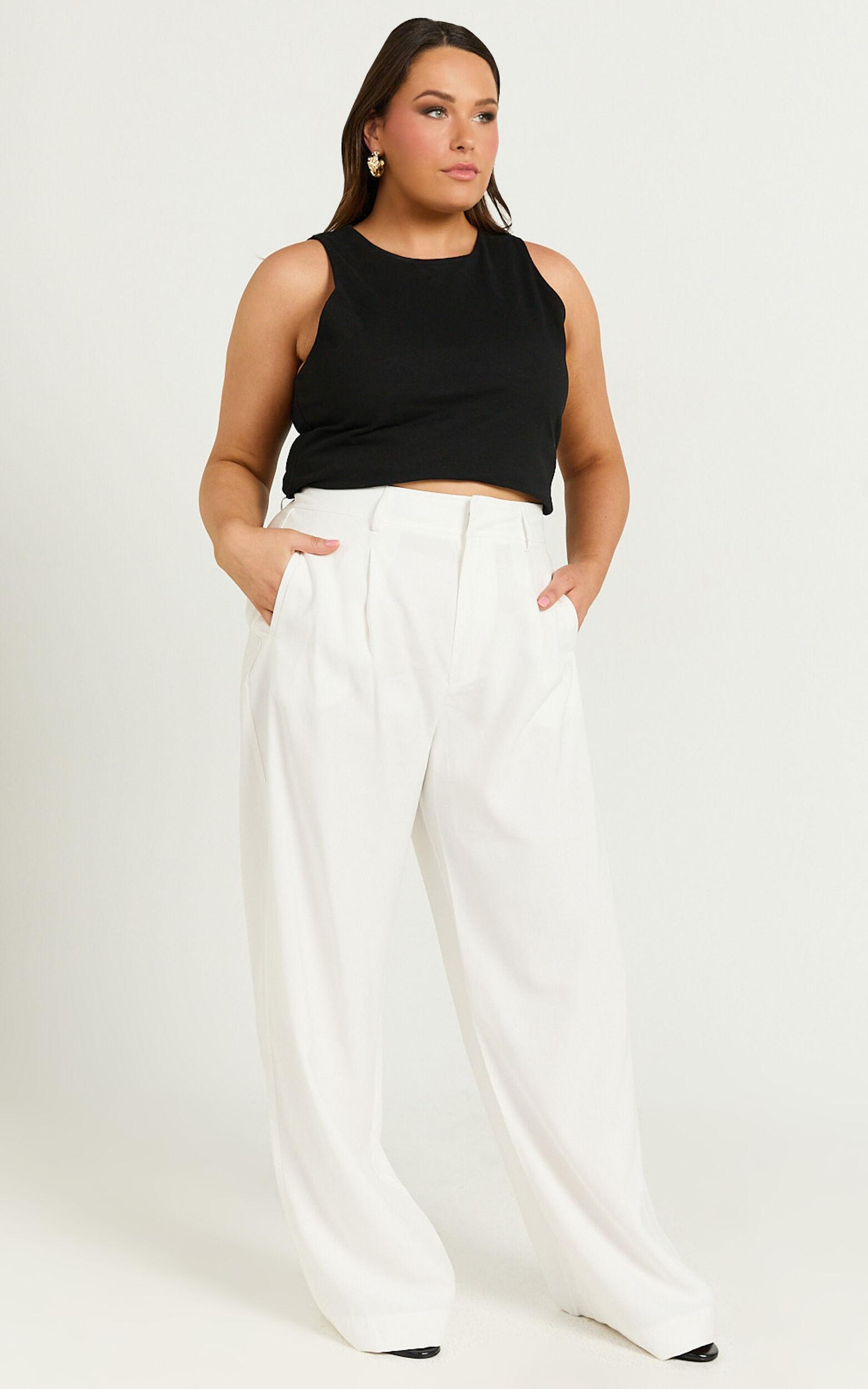 Augustus Pants - High Waisted Wide Leg Tailored Pants in White Product Image