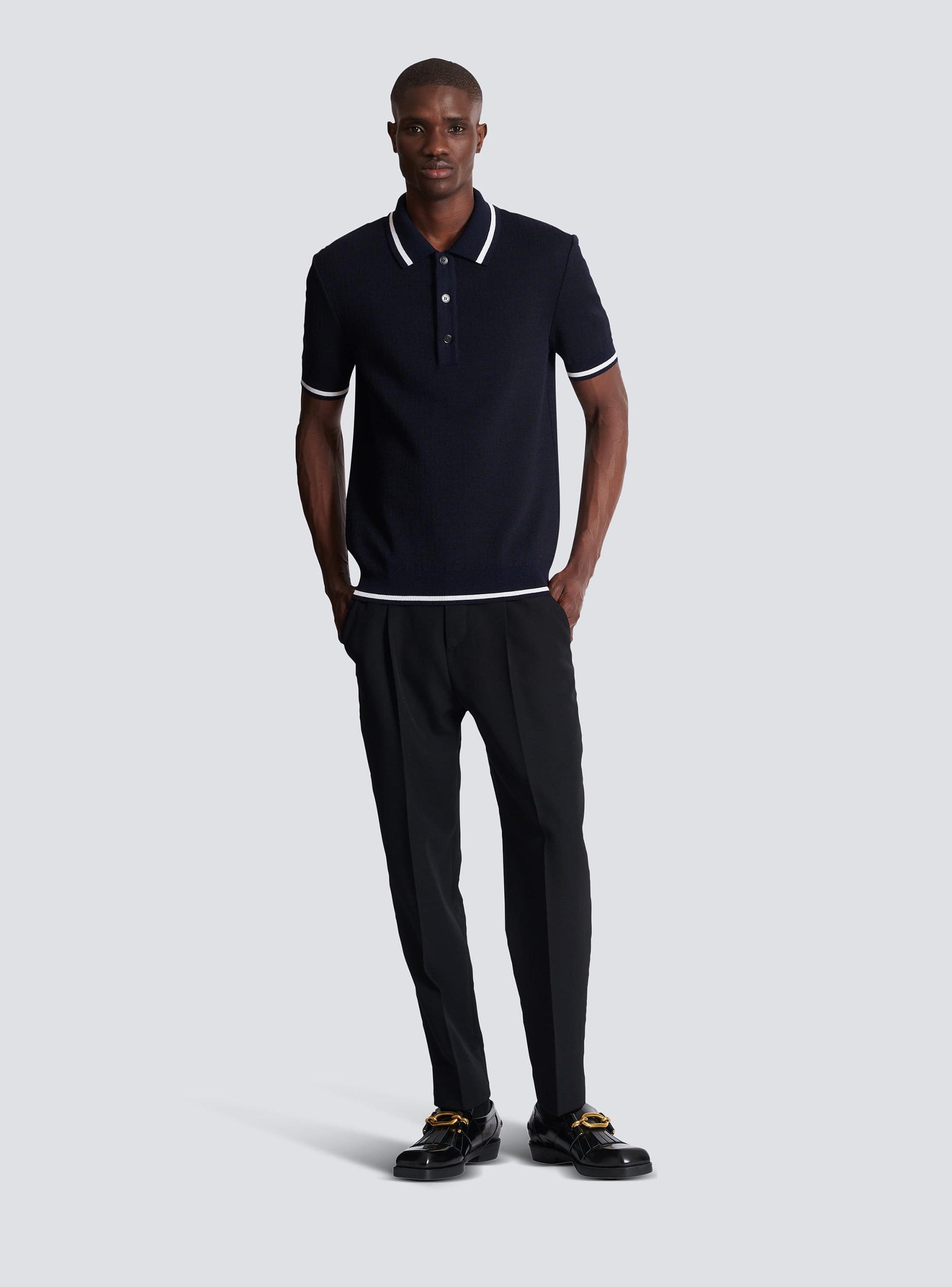 Monogrammed merino wool polo shirt Product Image