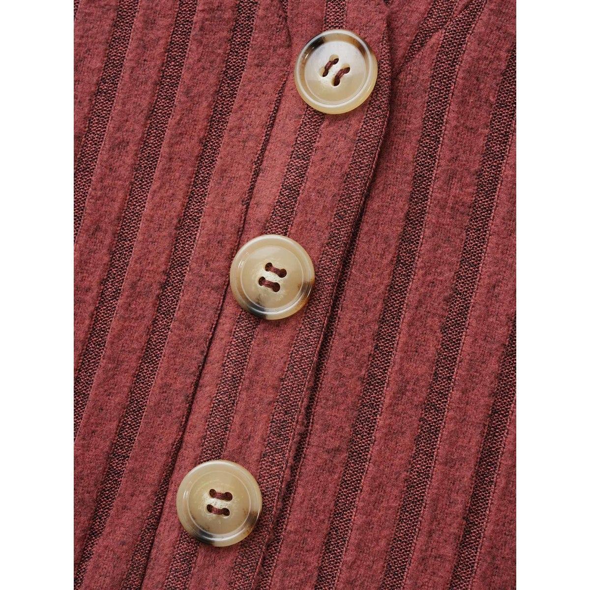 Plus Size Texture Notched Collar Button Up T-shirt Maroon Women Casual Texture Notched collar Everyday T-shirts BloomChic 30/6X Product Image