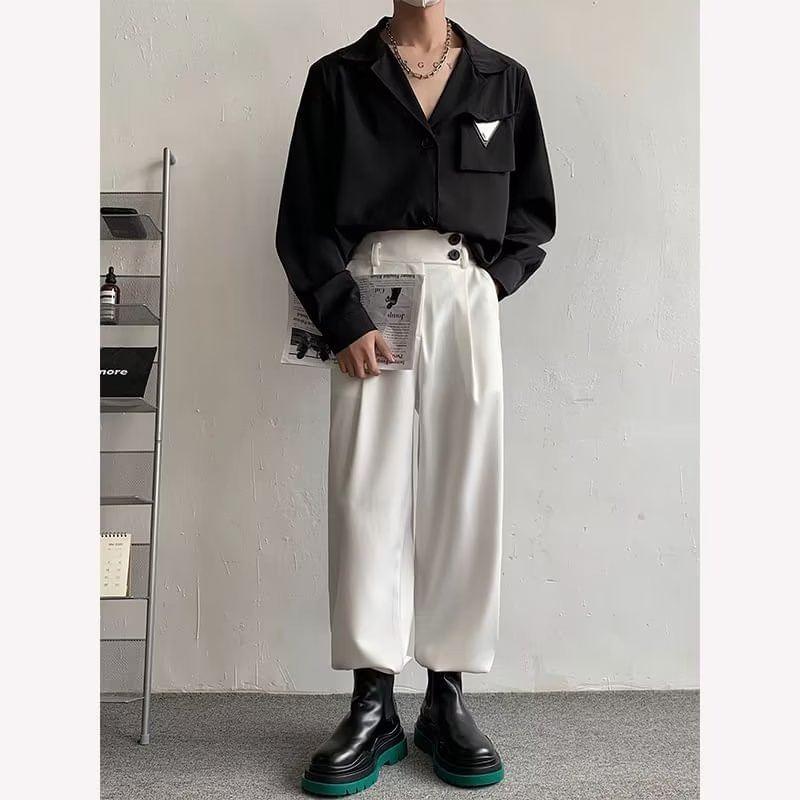 Long-Sleeve Lapel Collar Triangle Applique Shirt Product Image