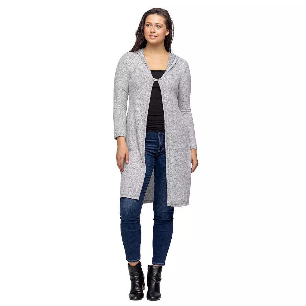 Women's 24Seven Comfort Apparel Knee Length Hooded Cardigan Shrug, Size: Medium, Gray Product Image
