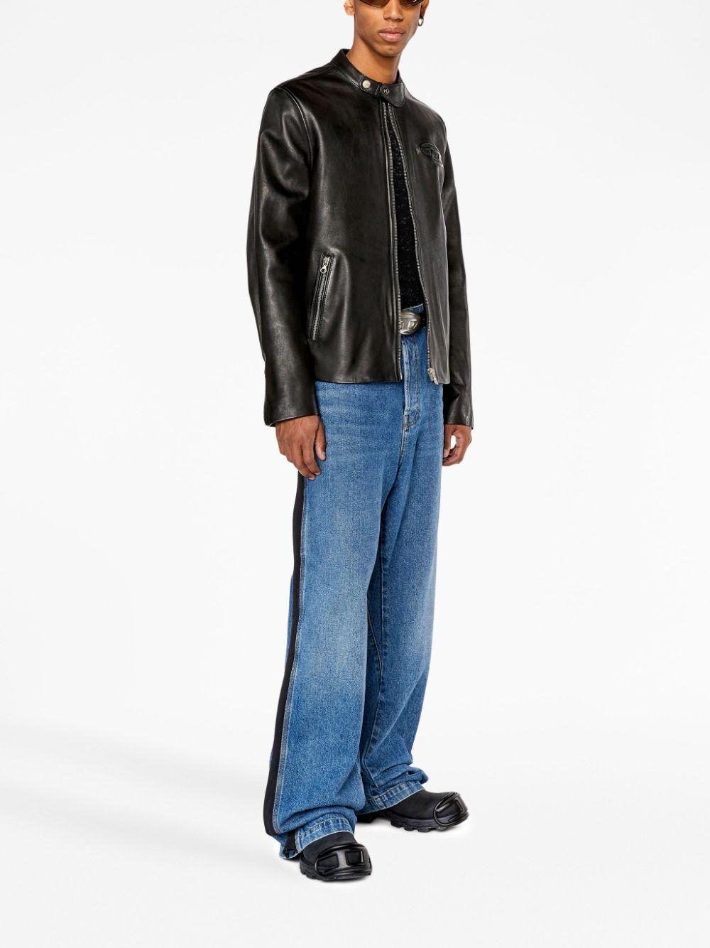 Long-sleeved Leather Biker Jacket In Black Product Image