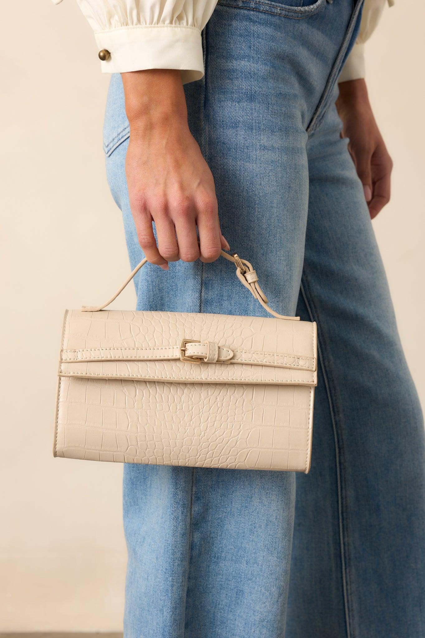 After Party Beige Faux Croc Handbag Product Image