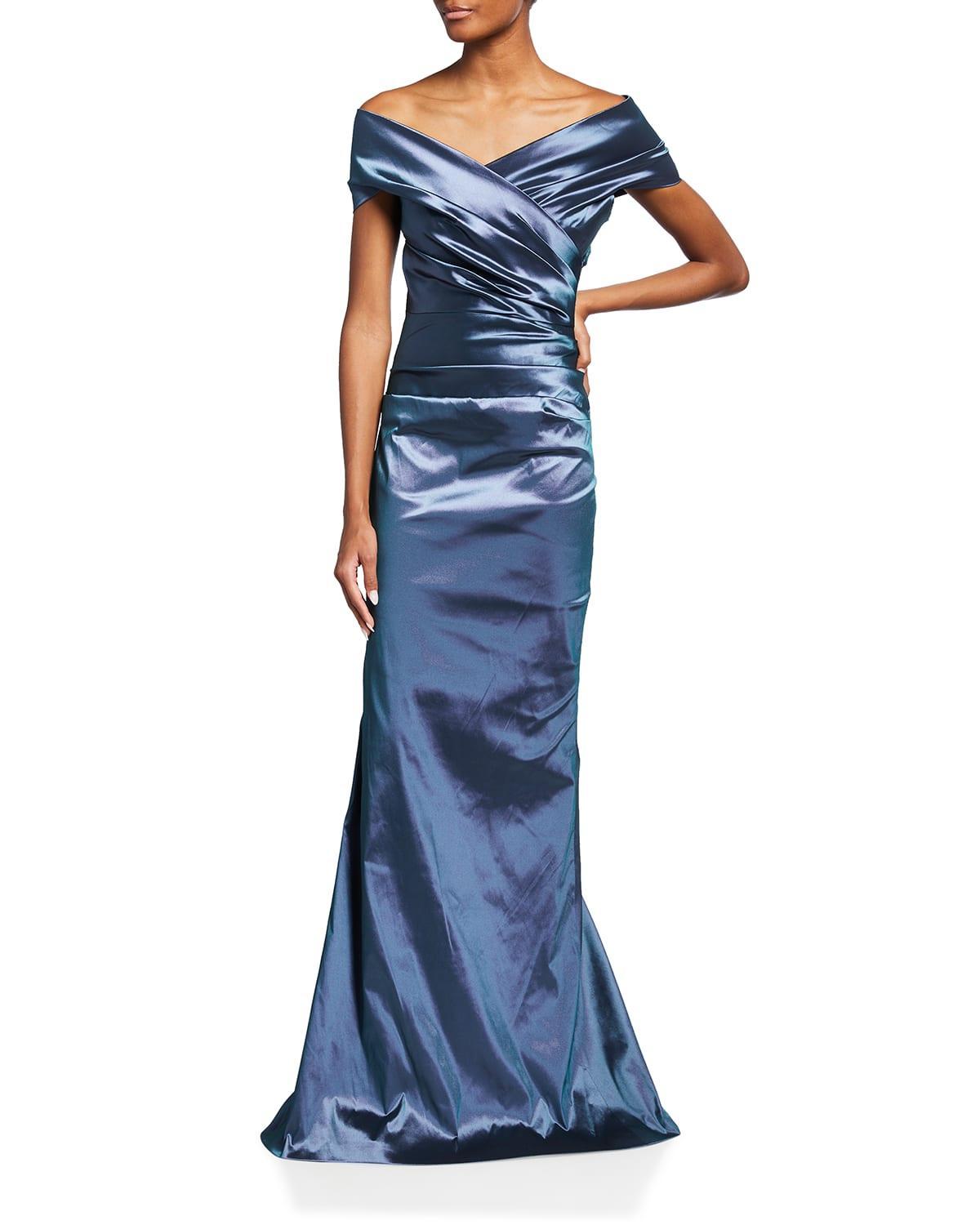 Off-Shoulder Ruched Taffeta Gown Product Image