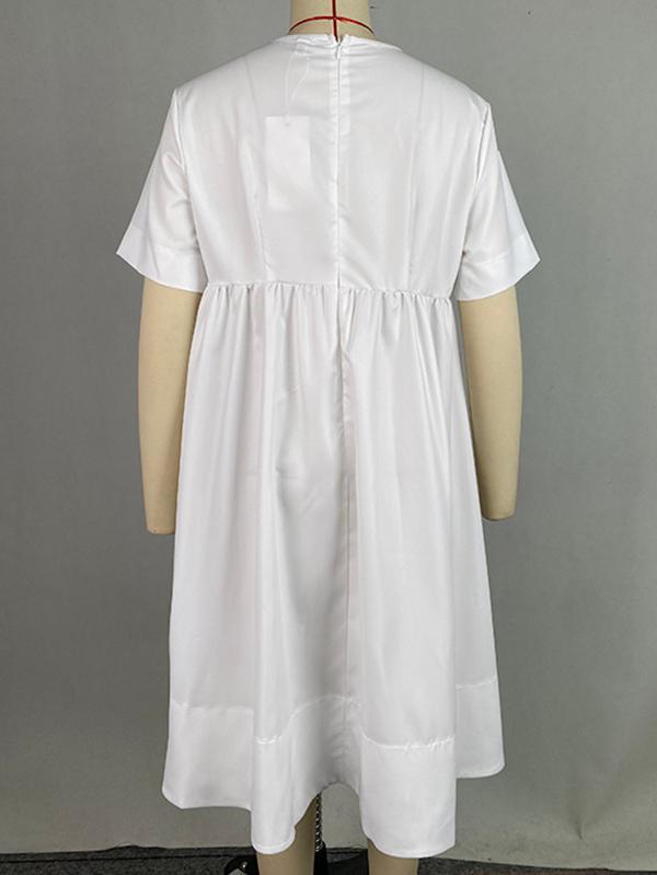 A-Line Loose Flower Print Pleated V-Neck Midi Dresses Product Image