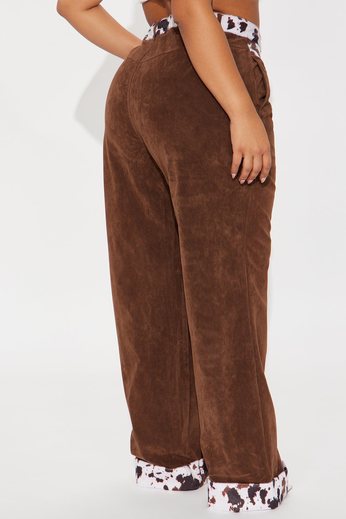 Saddle Up Faux Suede Wide Leg Pant - Brown/combo Product Image
