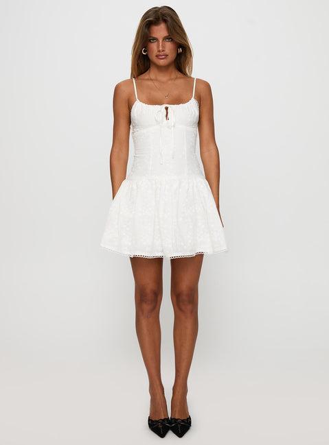 Peonies Embroidered Mini Dress White Product Image