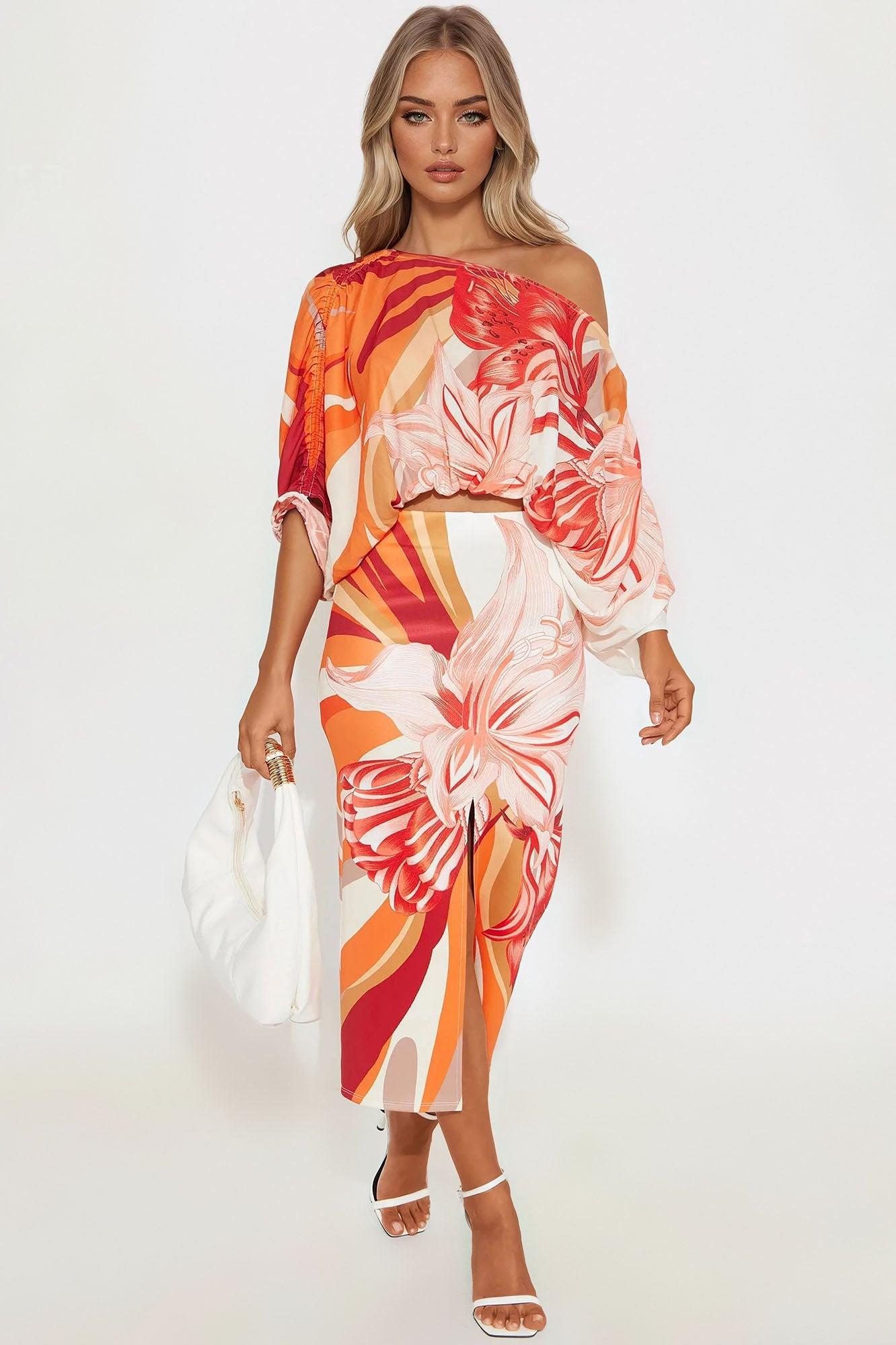 Floral Destination Midi Skirt Set - Red/combo Product Image