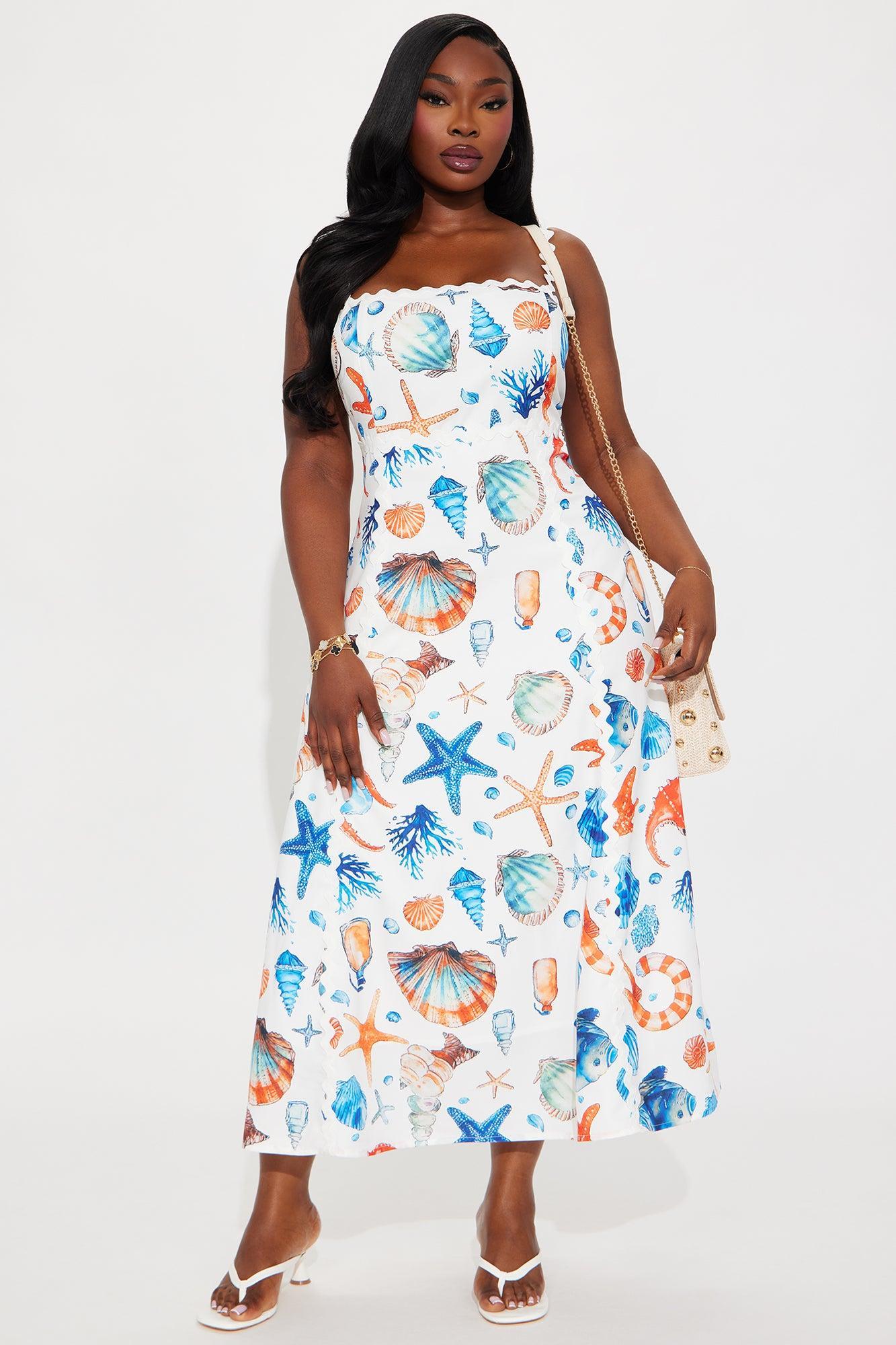 Under The Sea Tropical Poplin Midi Dress - Blue/combo Product Image