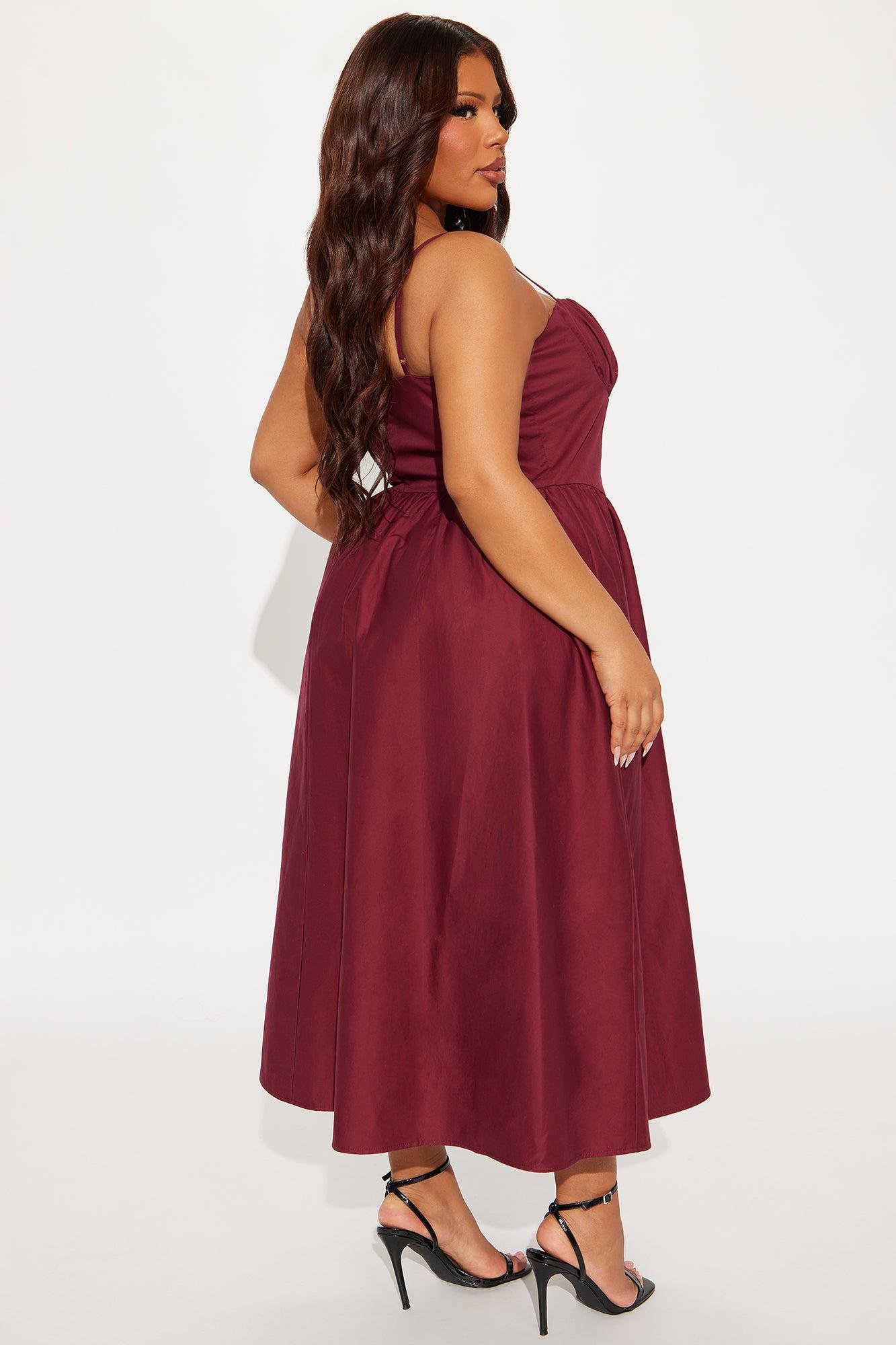 Stelia Poplin Midi Dress - Burgundy Product Image