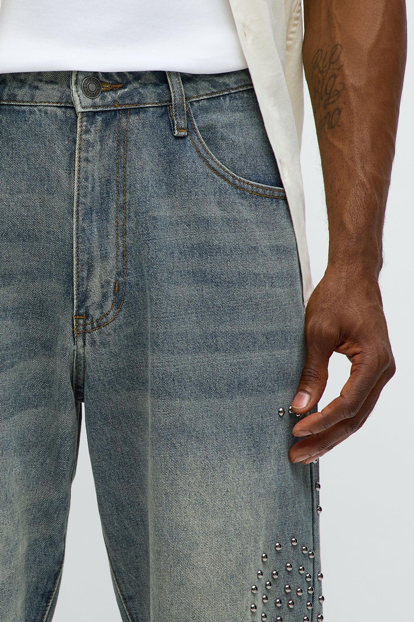Relaxed Straight Sunshine Studs Jeans - Vintage Blue Wash Product Image