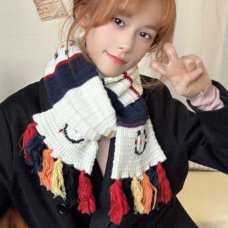 Smiley Embroidered Tassel Light Scarf Product Image
