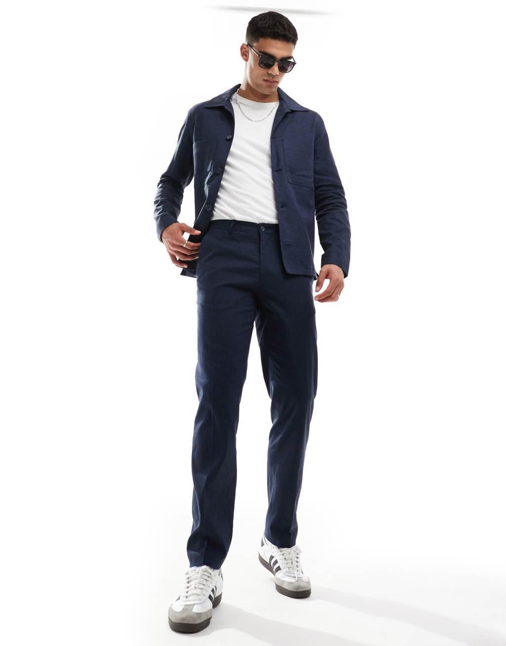 Jack & Jones Premium linen mix casual suit pants in navy  Product Image