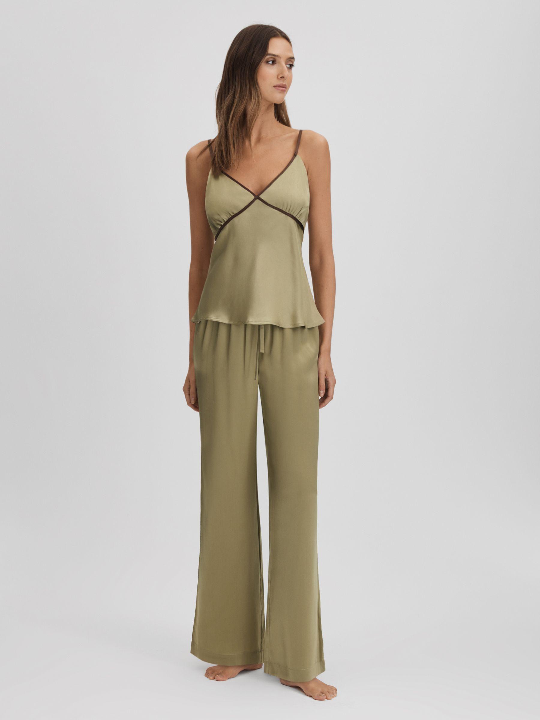 Maison Essentiele Silk Contrast Trim Cami in Olive Product Image