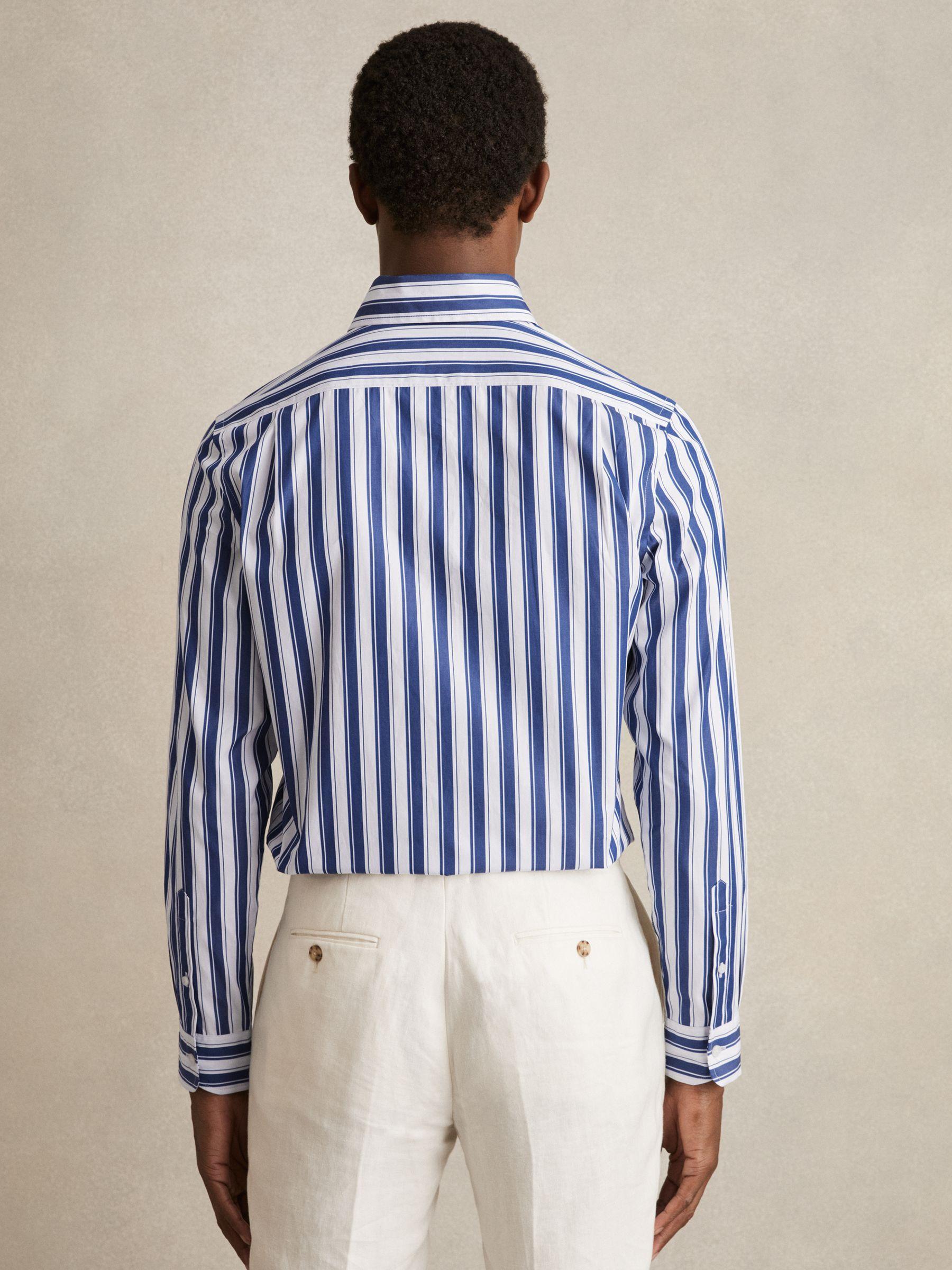 Cotton Stripe Button-Down Shirt Regular-Fit in White/Blue Product Image
