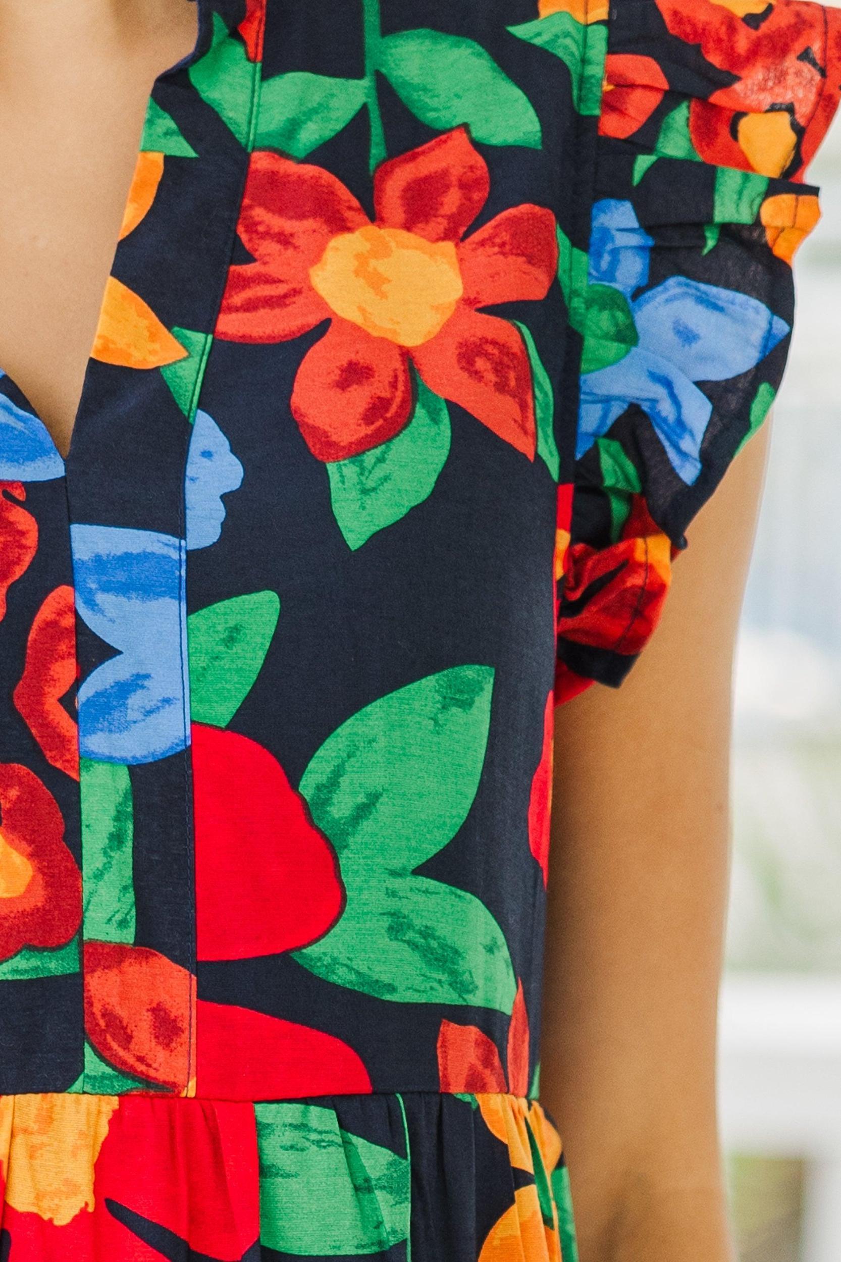 Created Beauty Navy Blue Floral Midi Dress Female Product Image