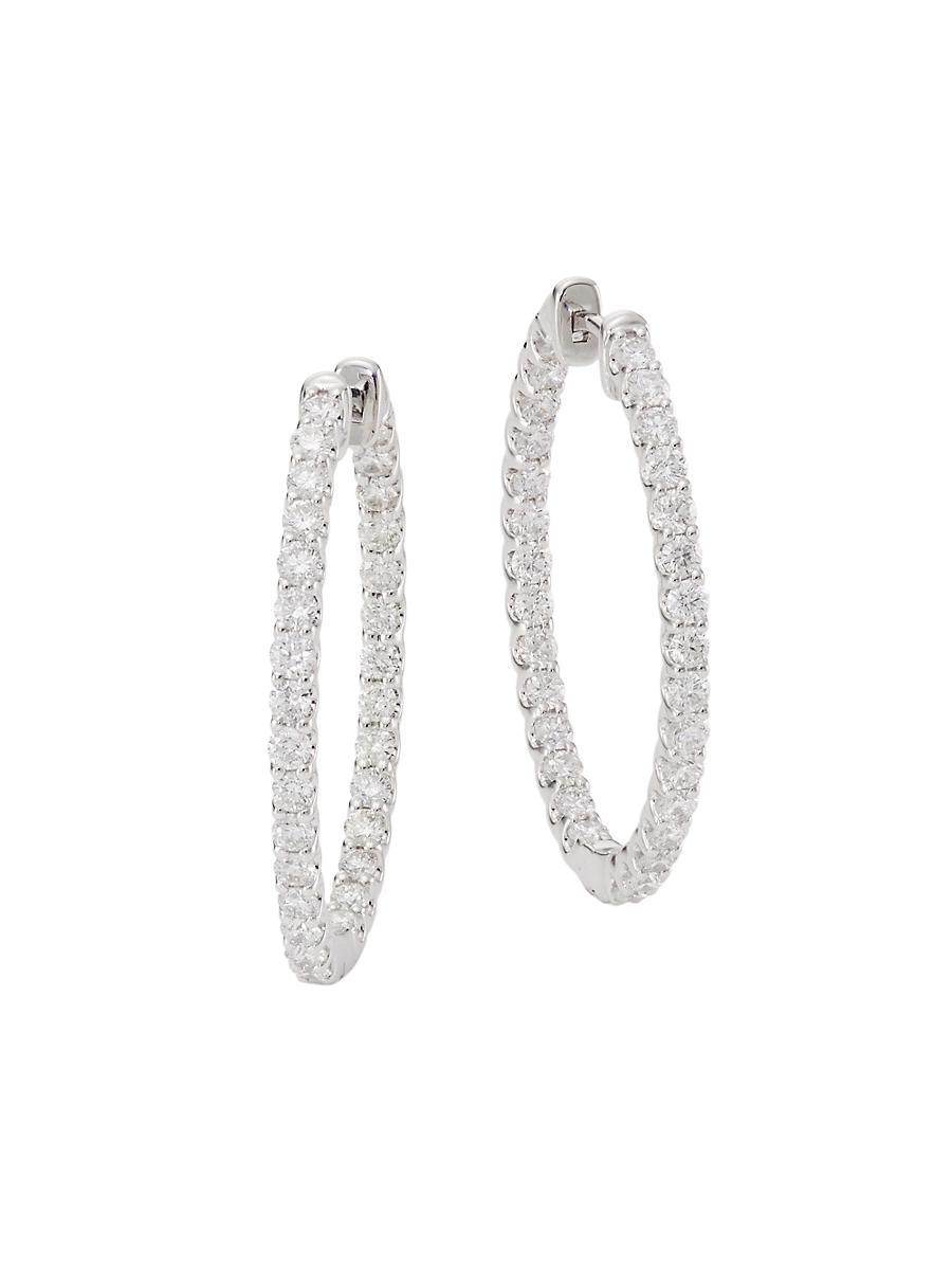 Womens 14K White Gold & 2 TCW Diamond Oval Inside-Out Hoop Earrings Product Image