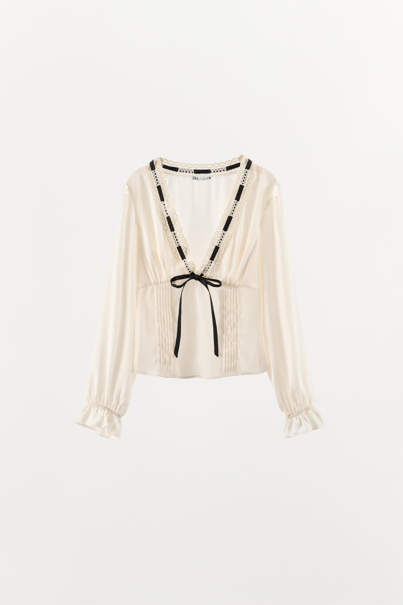 CONTRAST BOW SATIN TOP Product Image
