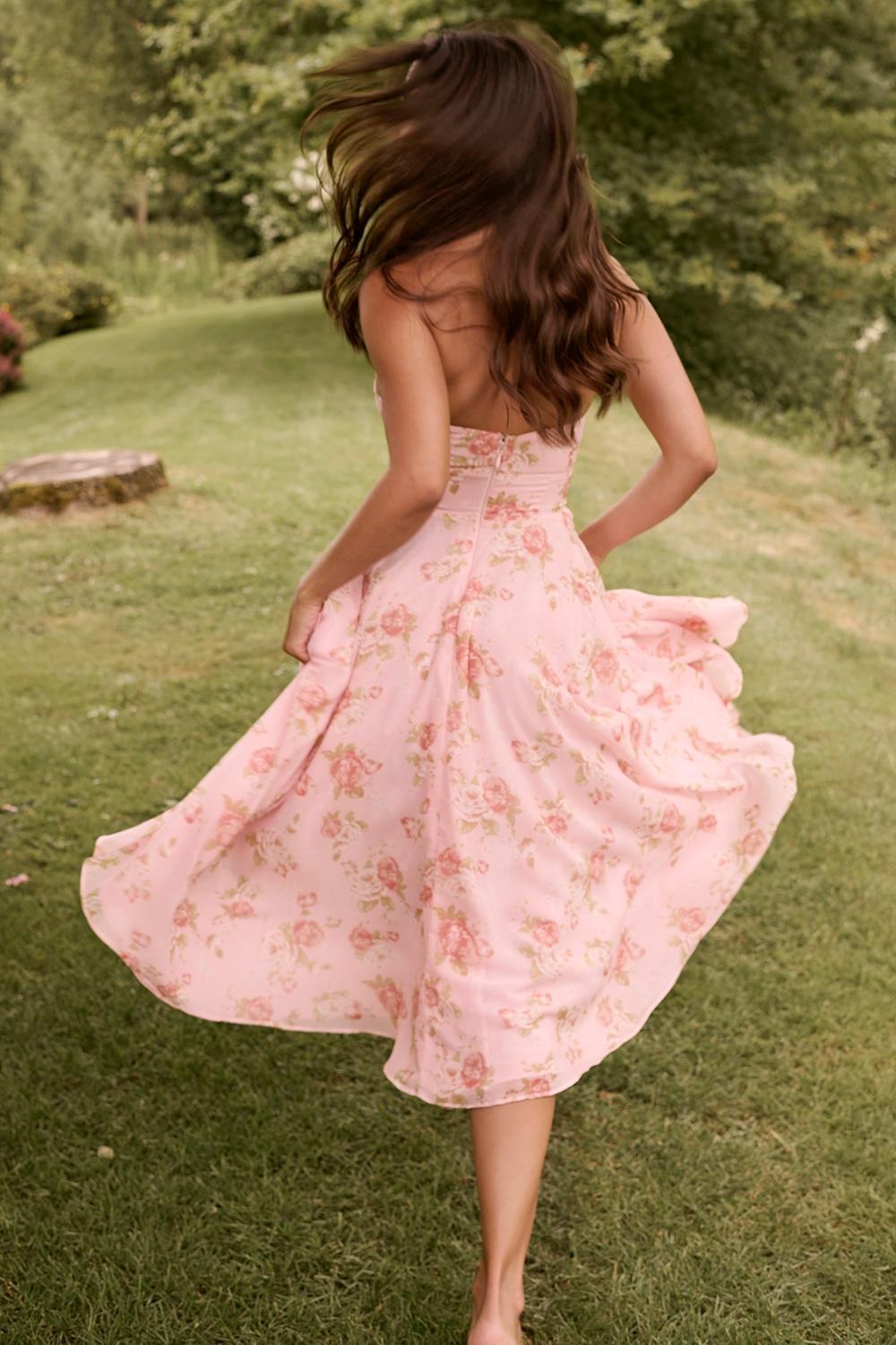 Solada English Vintage Rose Print Georgette Halter Sundress Product Image