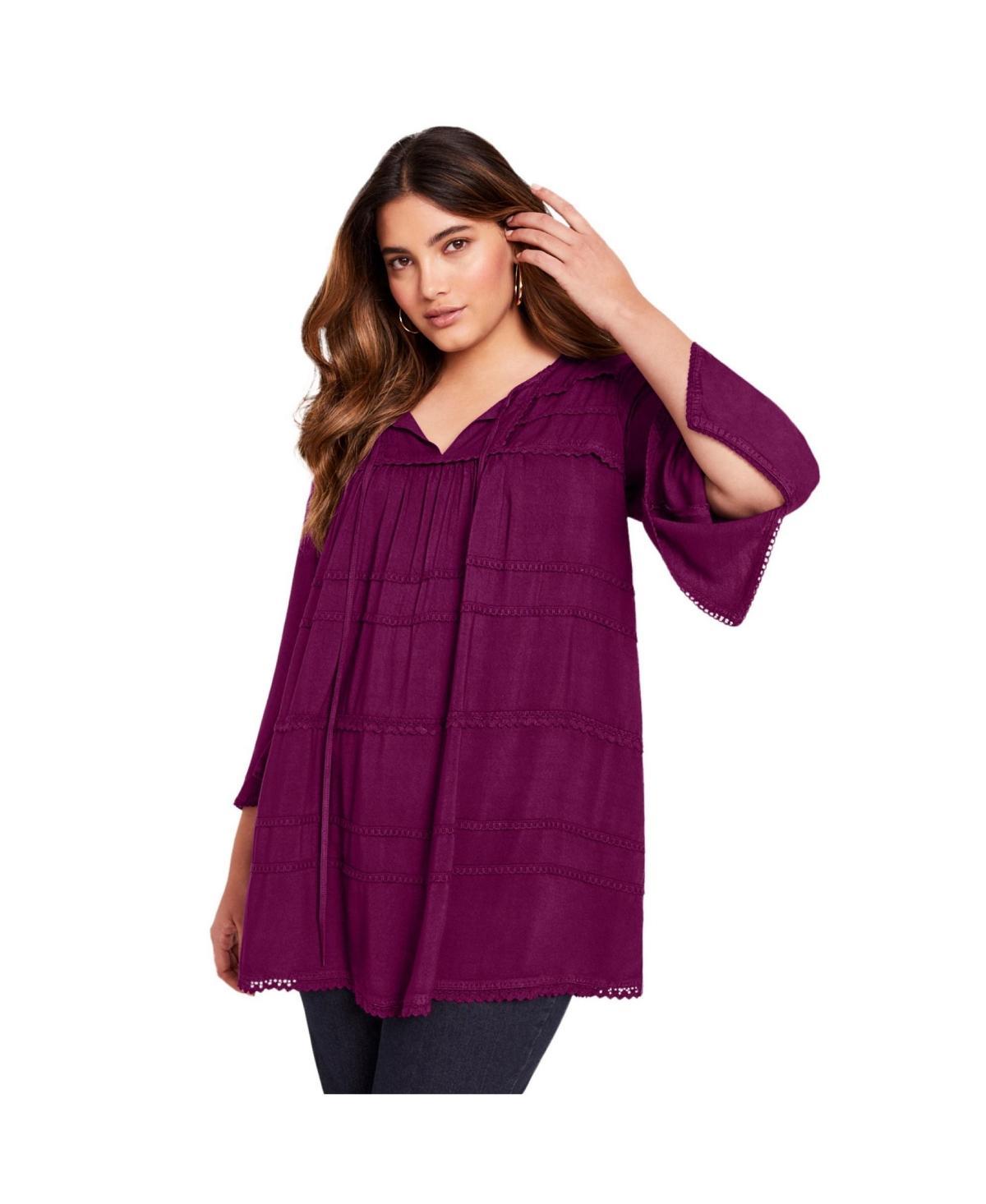 June + Vie Womens June + Vie Acid Wash Peasant Blouse Product Image