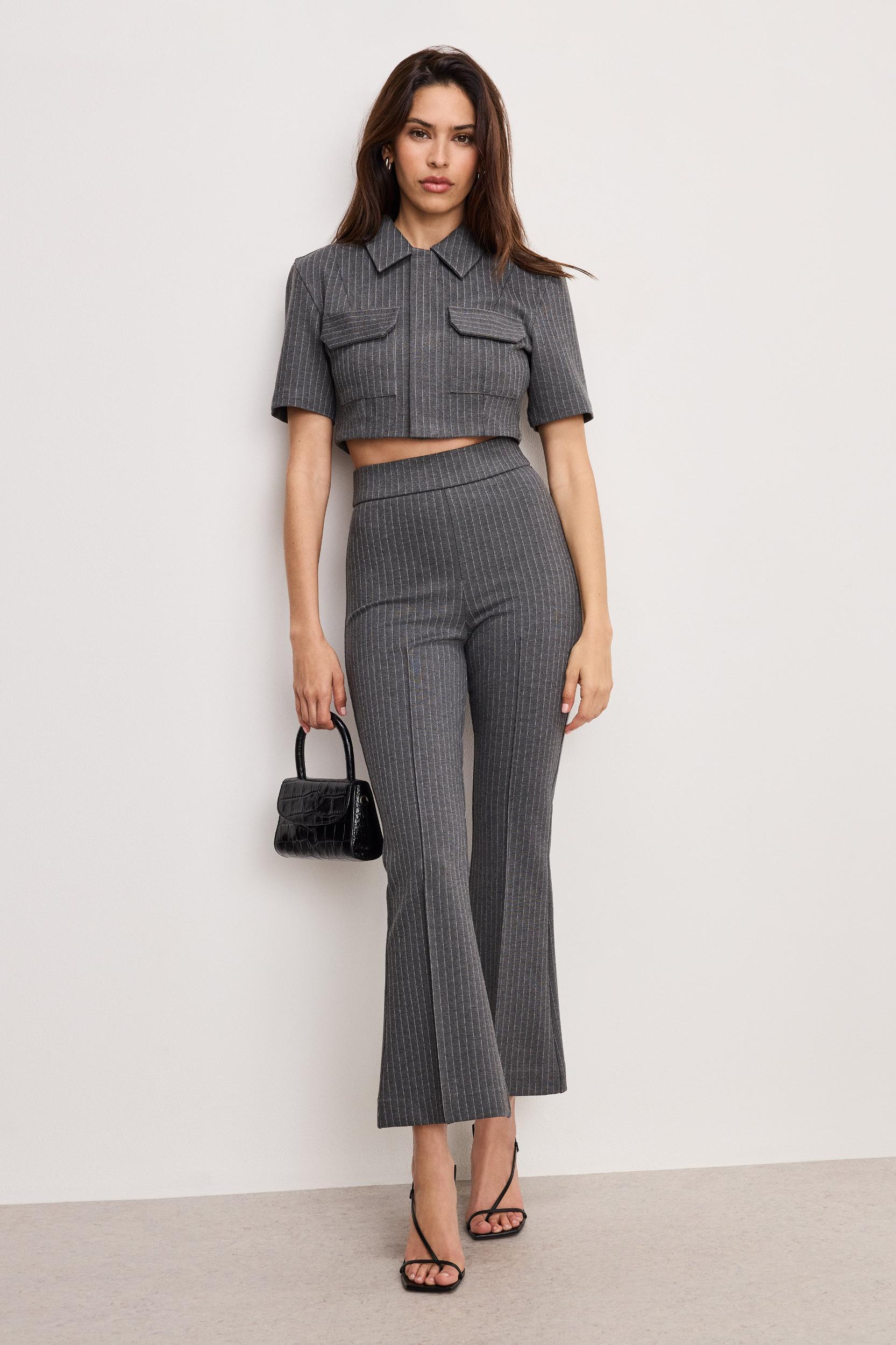 SOFT STRETCH PONTE CROP TOP | SUITING PINSTRIPE001 Product Image