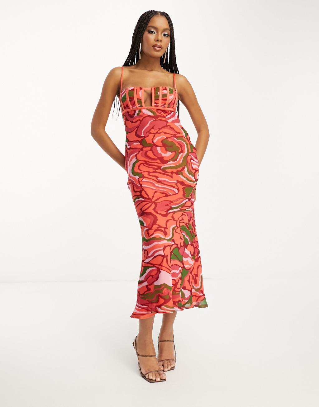 ASOS DESIGN corset bust detail bias midi dress Product Image