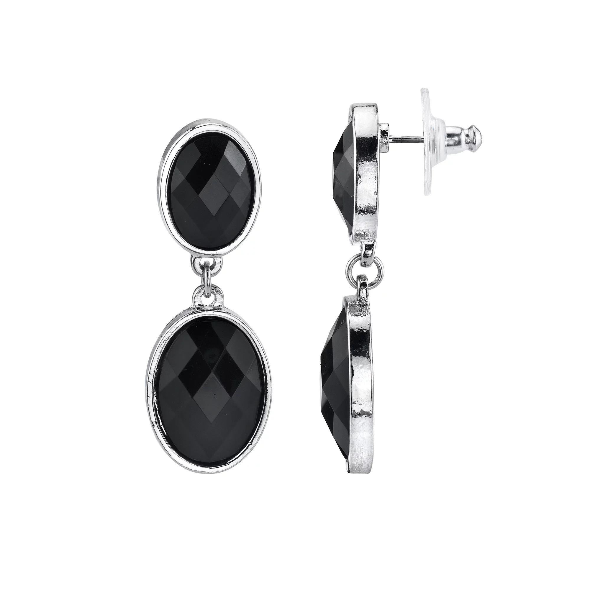 1928 Jewelry Silver Tone Black Faceted Drop Earrings, Womens Product Image